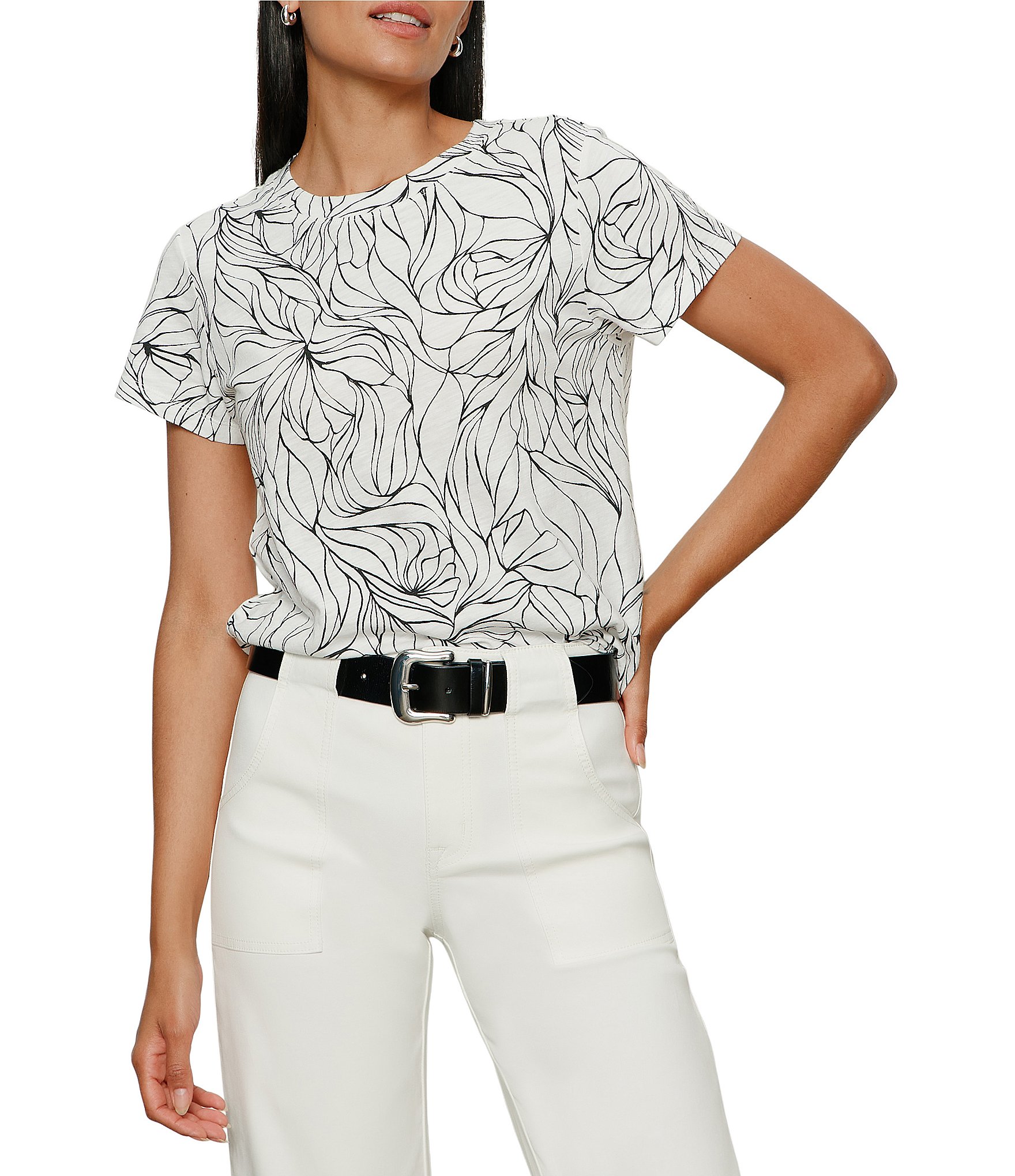 Sanctuary The Perfect Tee Line Print Crew Neck Short Sleeve Tee