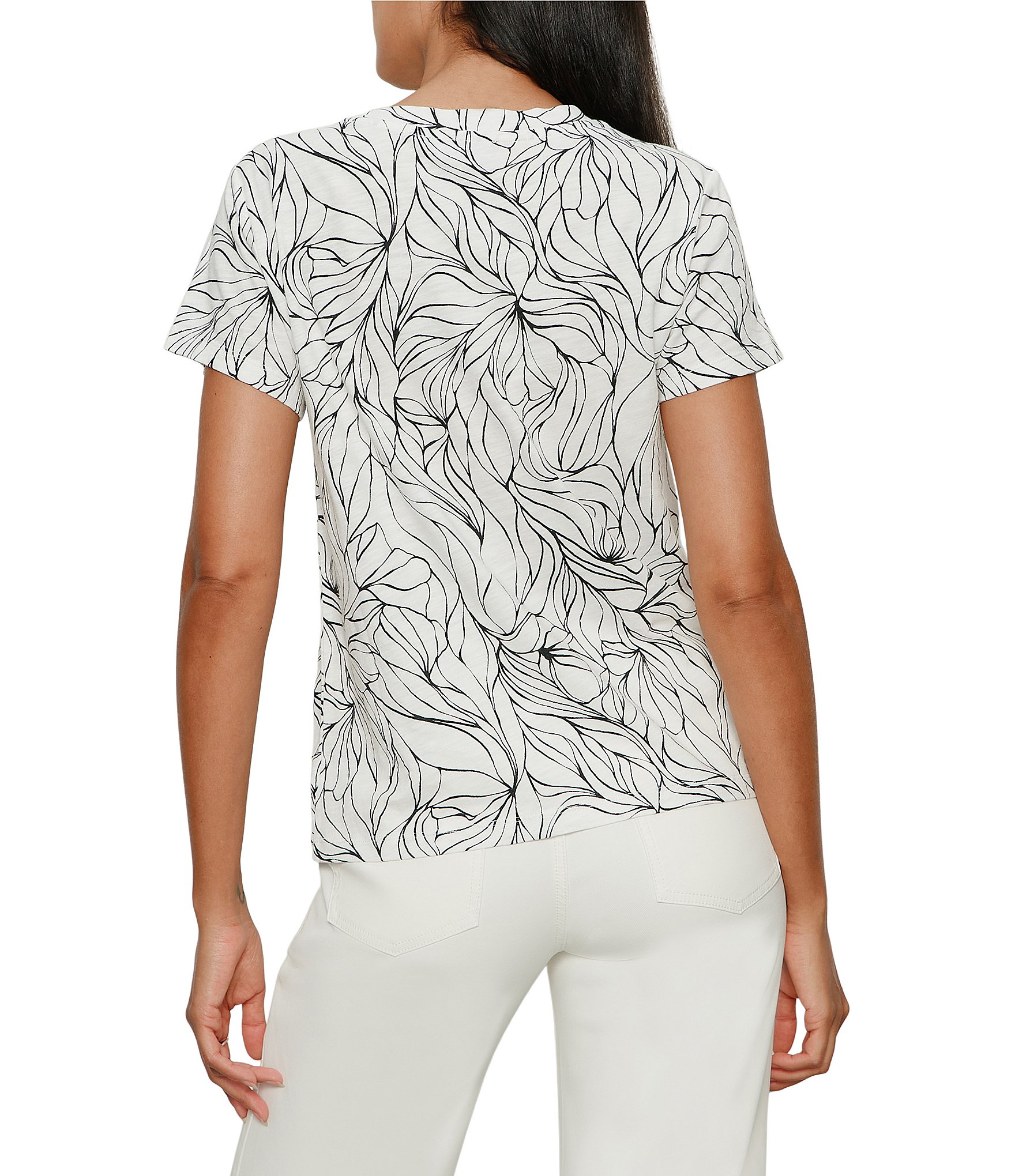 Sanctuary The Perfect Tee Line Print Crew Neck Short Sleeve Tee