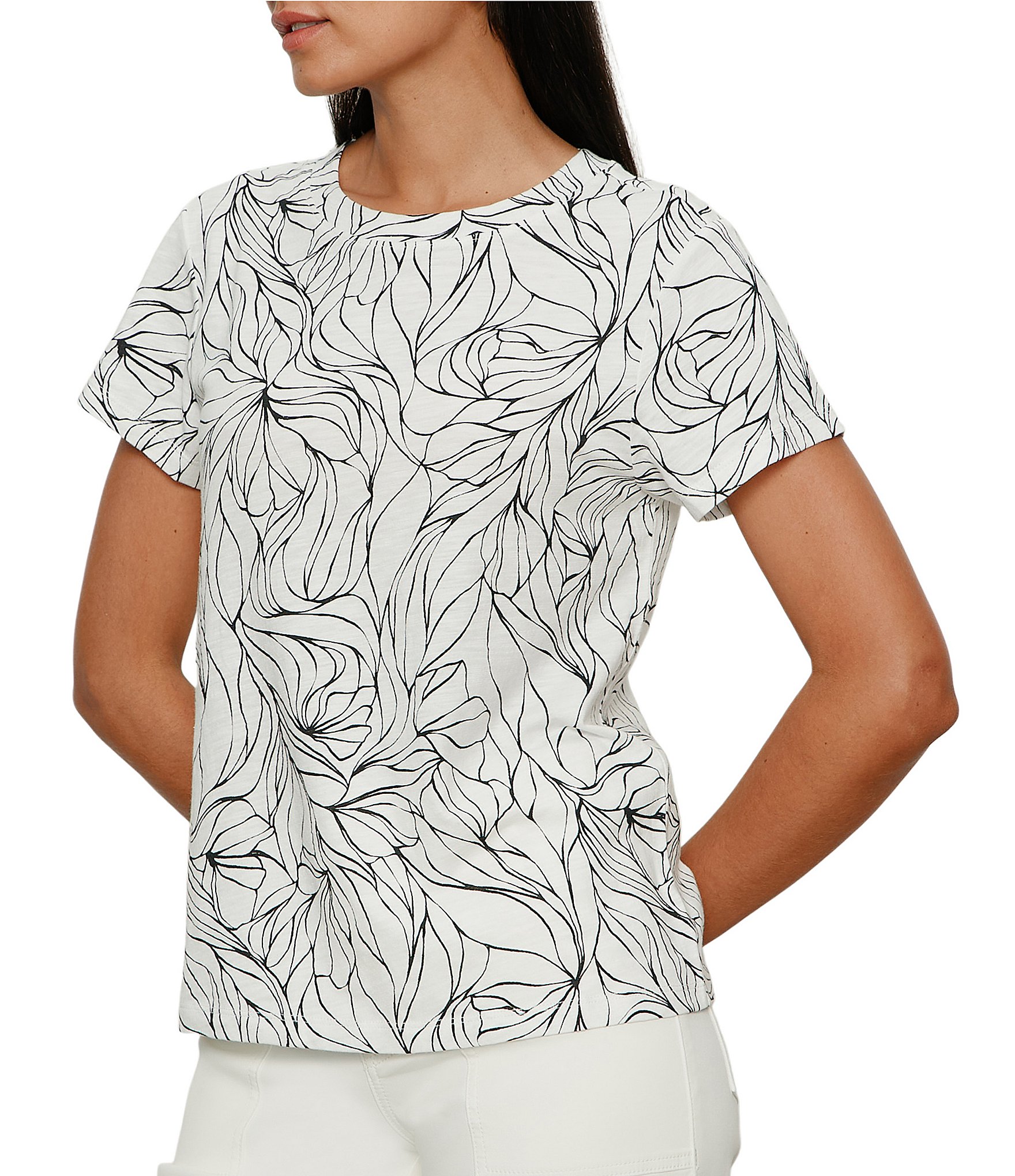 Sanctuary The Perfect Tee Line Print Crew Neck Short Sleeve Tee