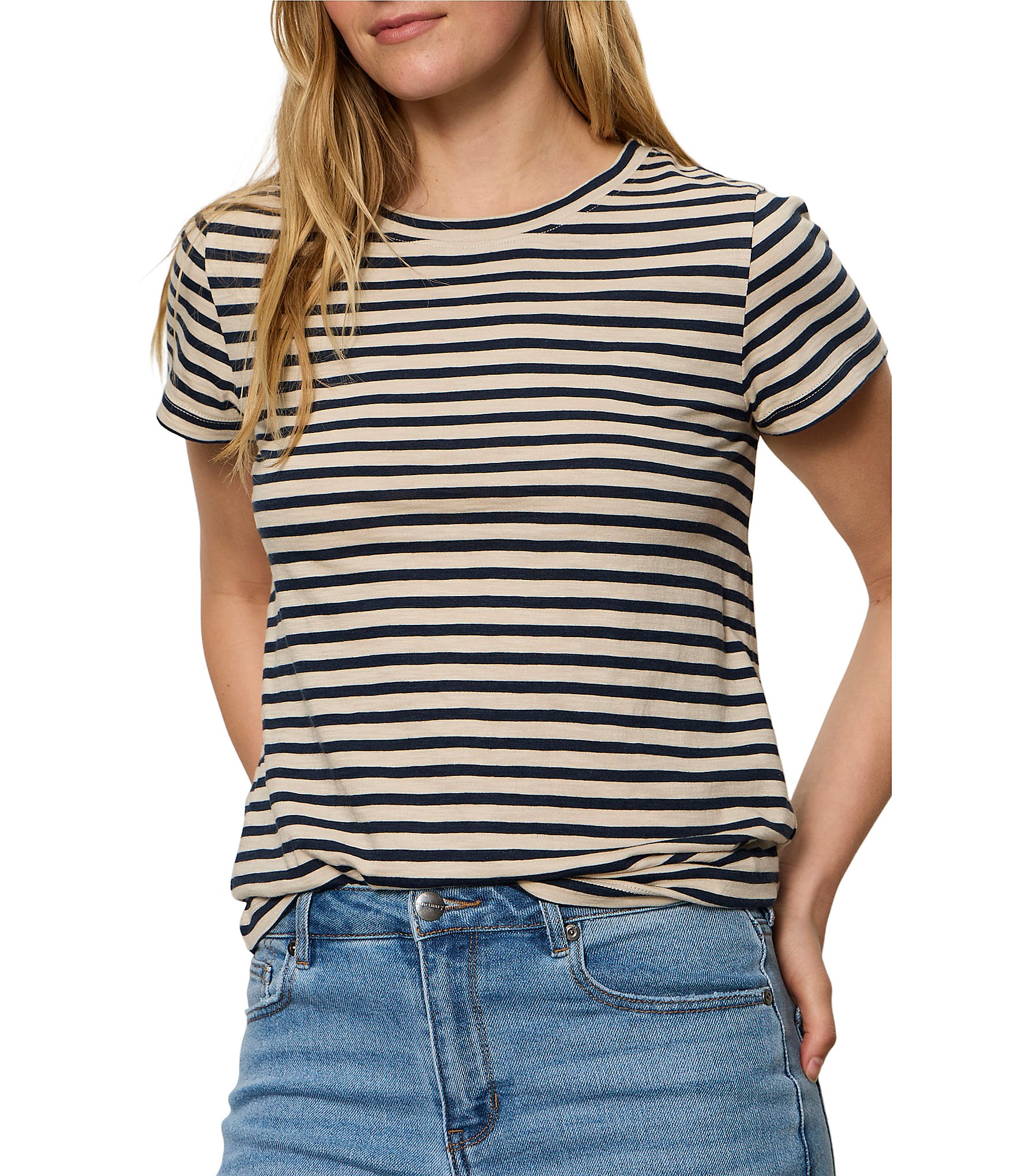 Sanctuary The Perfect Tee Navy Striped Crew Neck Short Sleeve Top