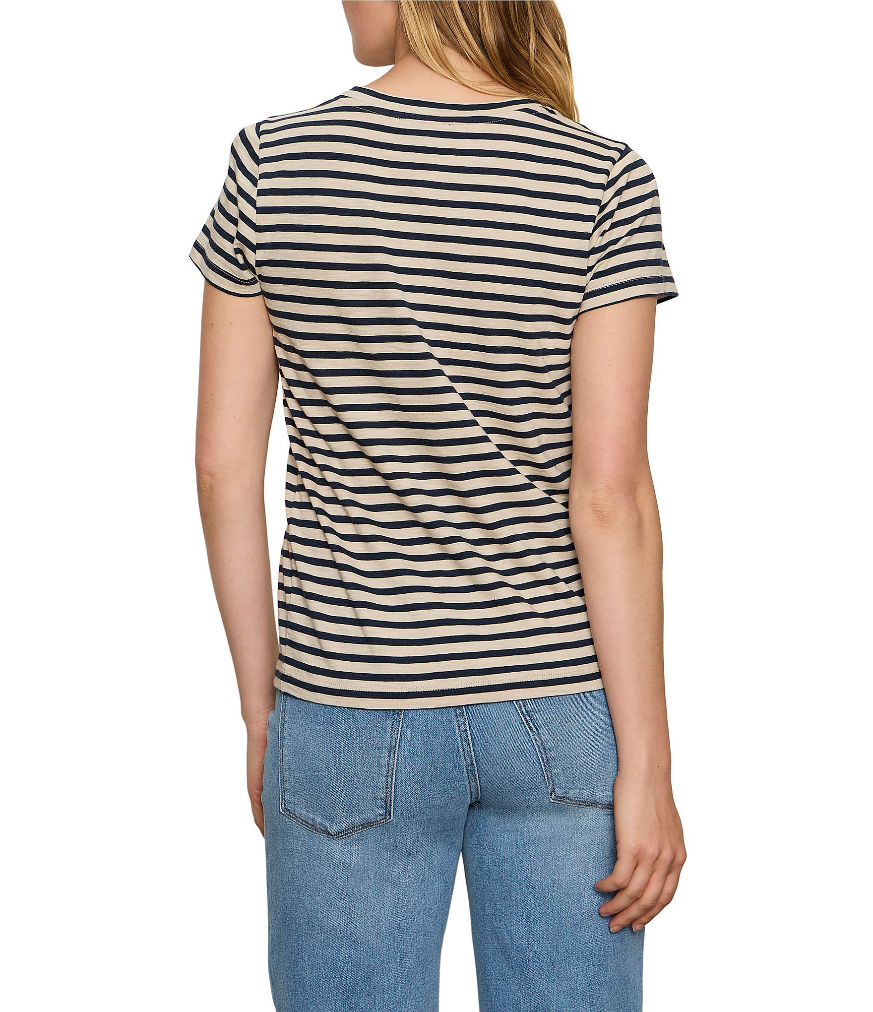 Sanctuary The Perfect Tee Navy Striped Crew Neck Short Sleeve Top
