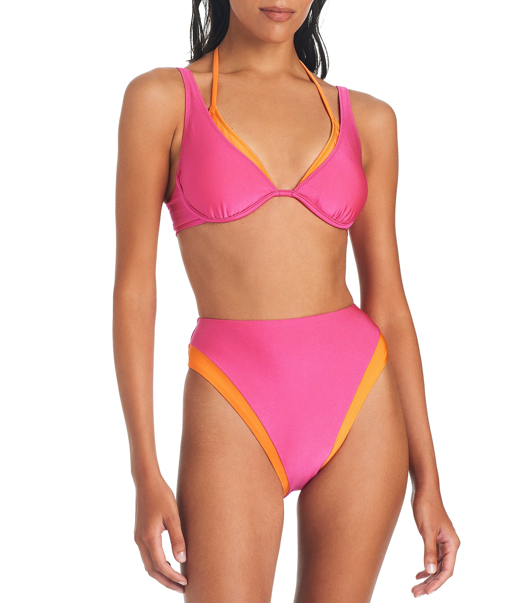 Coco Contours Radiant Tropical Print Scoop Neck Bra Size Underwire Bikini  Swim Top & Halo High Waist Sarong Skirt