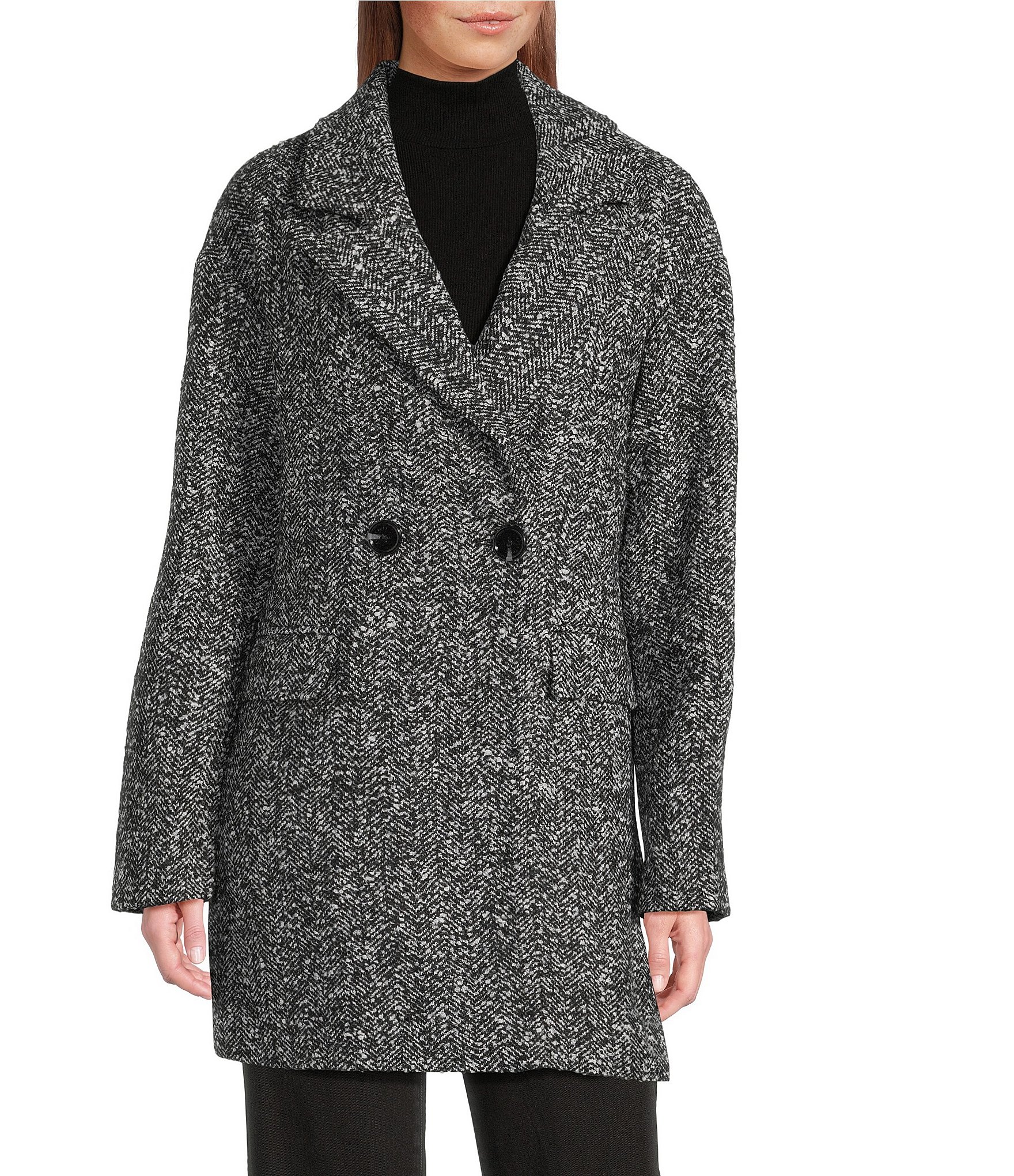Sanctuary Wool Double Button Novelty Notch Collar Double Breasted Coat