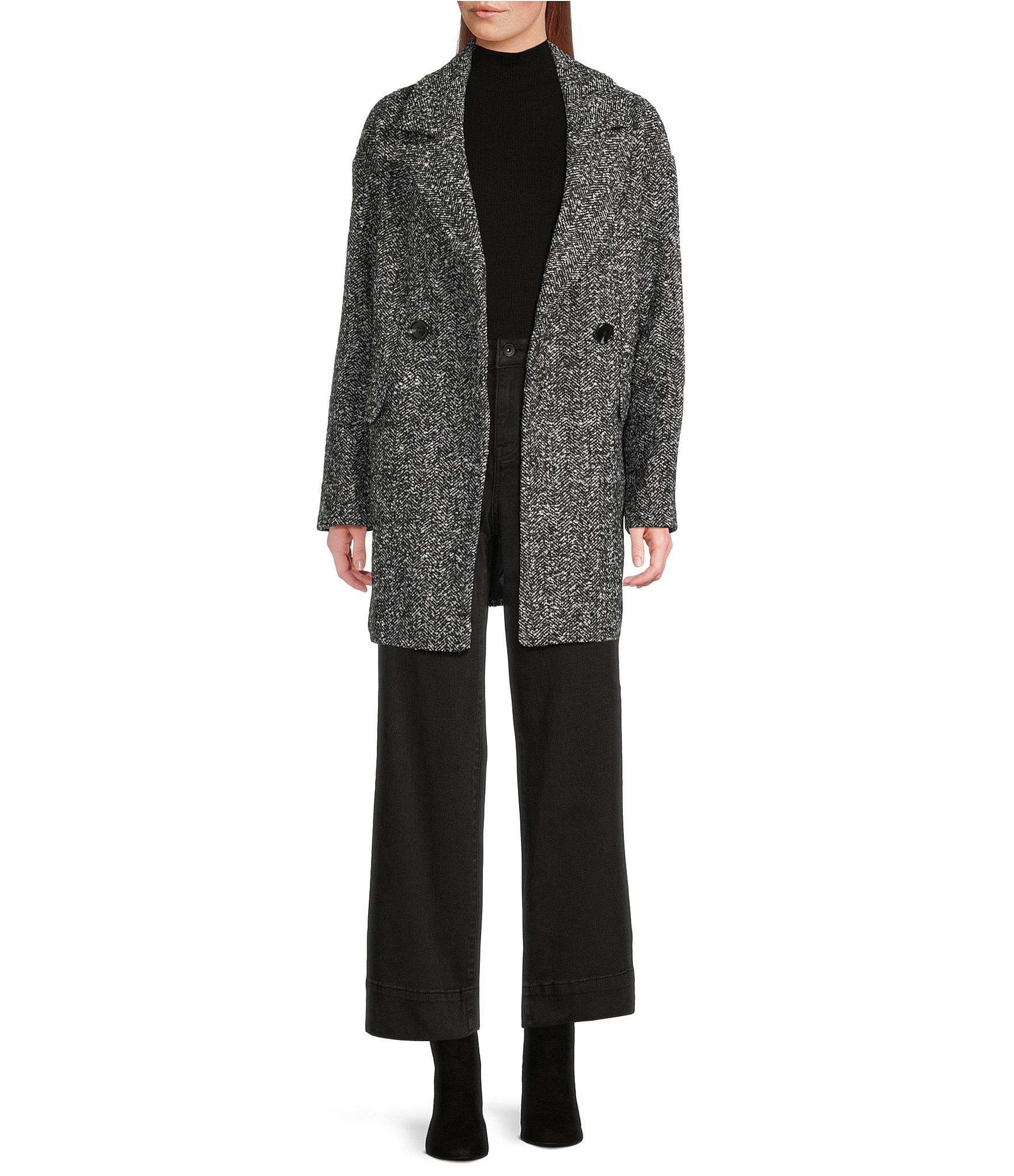 Sanctuary Wool Double Button Novelty Notch Collar Double Breasted Coat