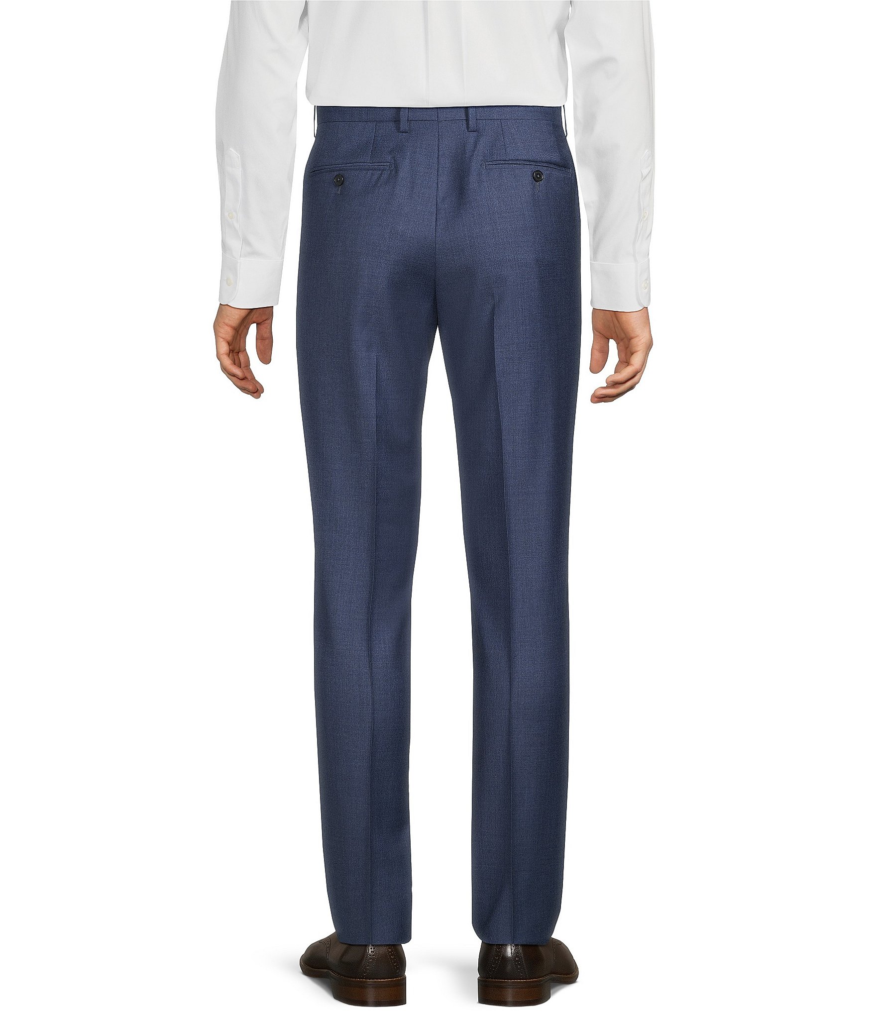 Santorelli Super 130's Bi-Stretch Wool Flat Front Solid Dress Pants