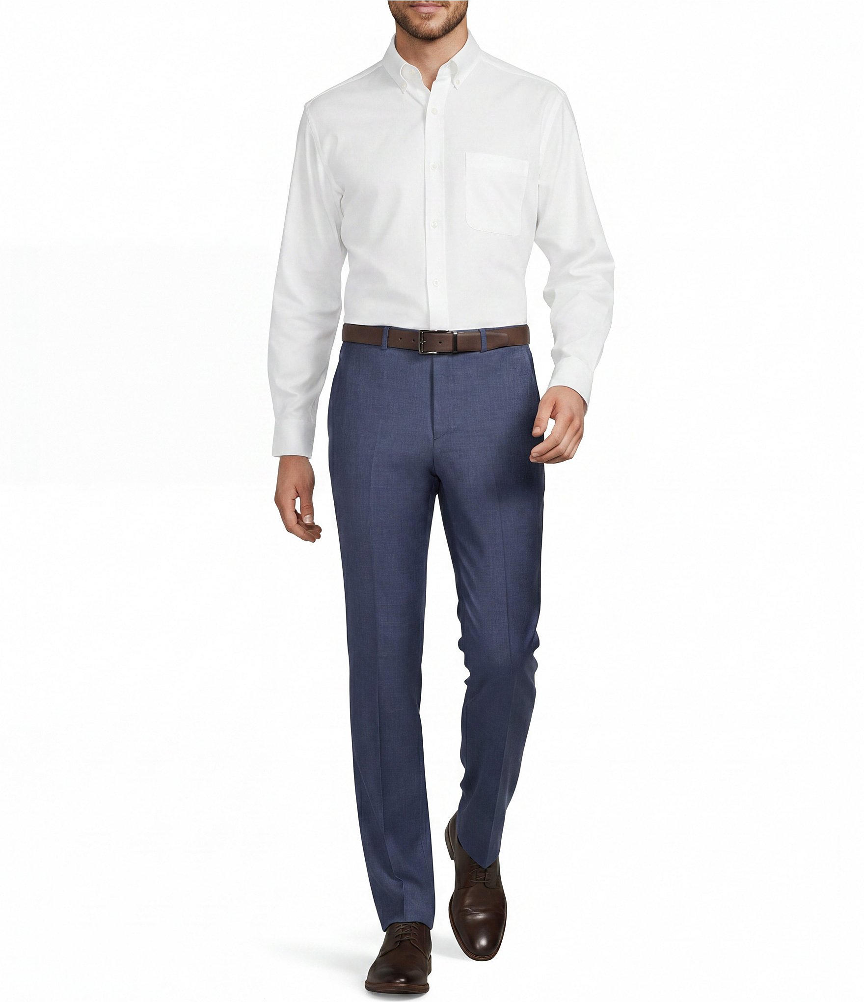 Santorelli Super 130's Bi-Stretch Wool Flat Front Solid Dress Pants