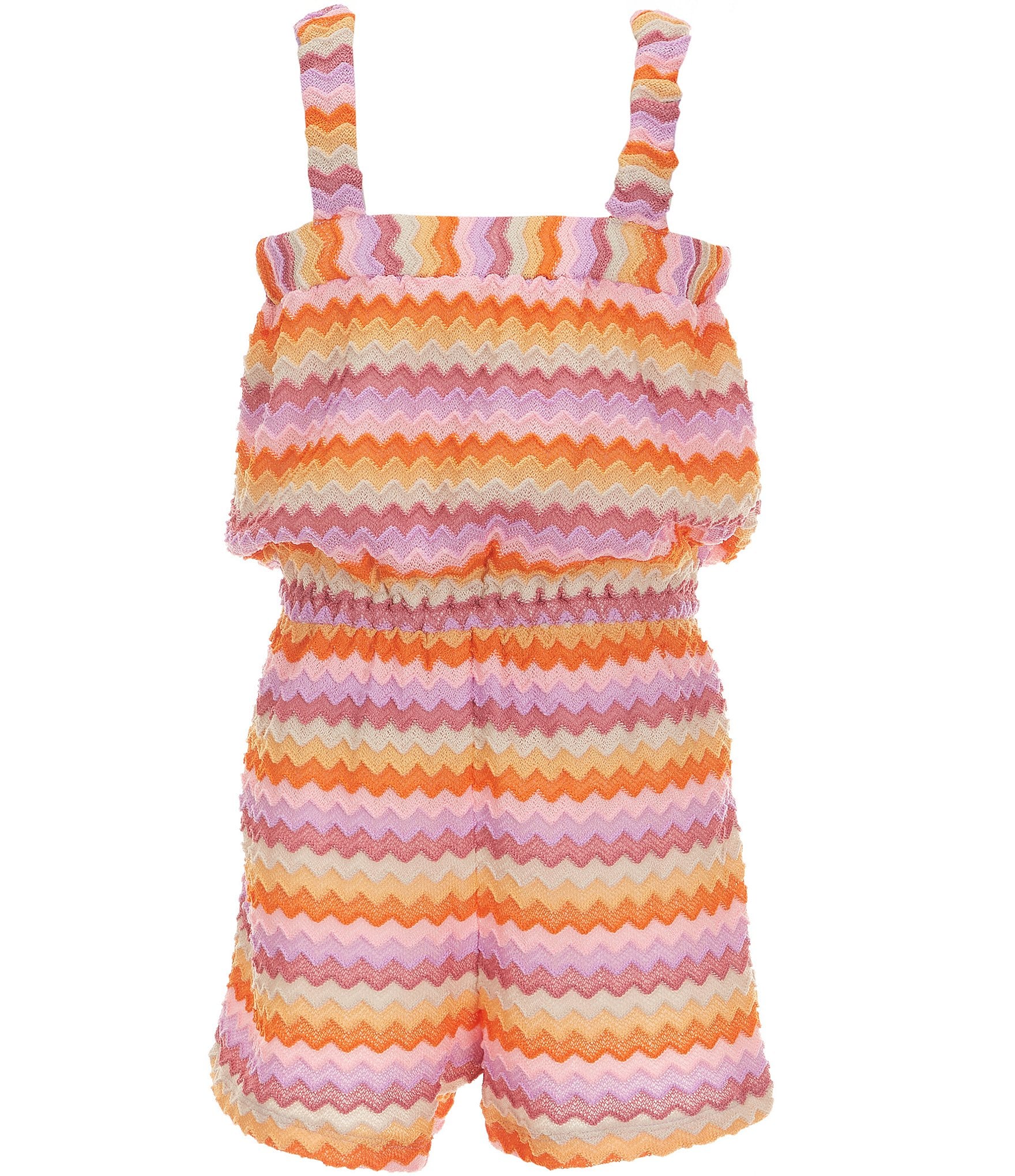 Sara Sara Big Girls Sleeveless Chevron-Patterned/Daisy-Crocheted Romper