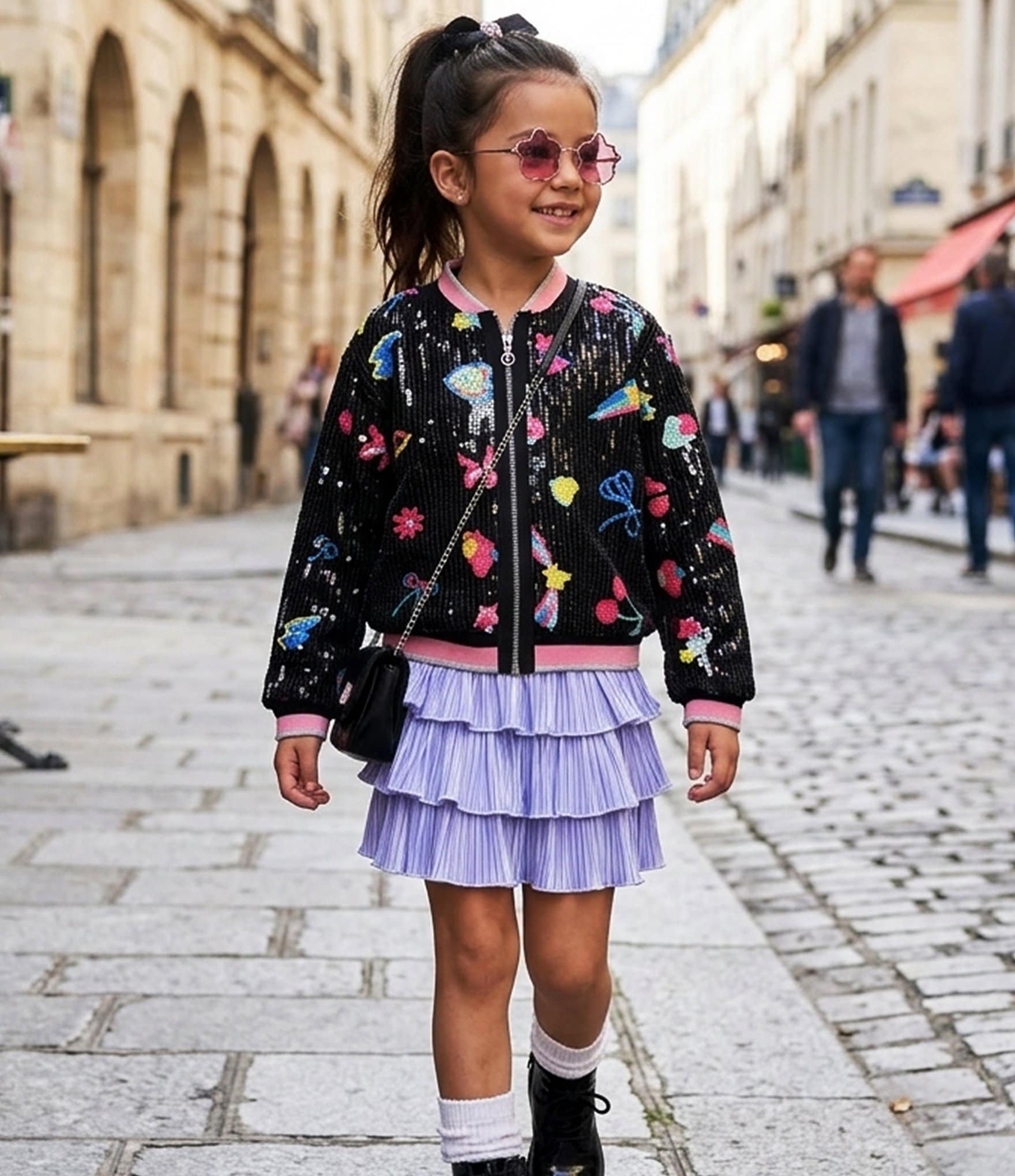 Sara Sara Little Girls Long-Sleeve Iconic Sequin-Embellished-Patterned Bomber Jacket