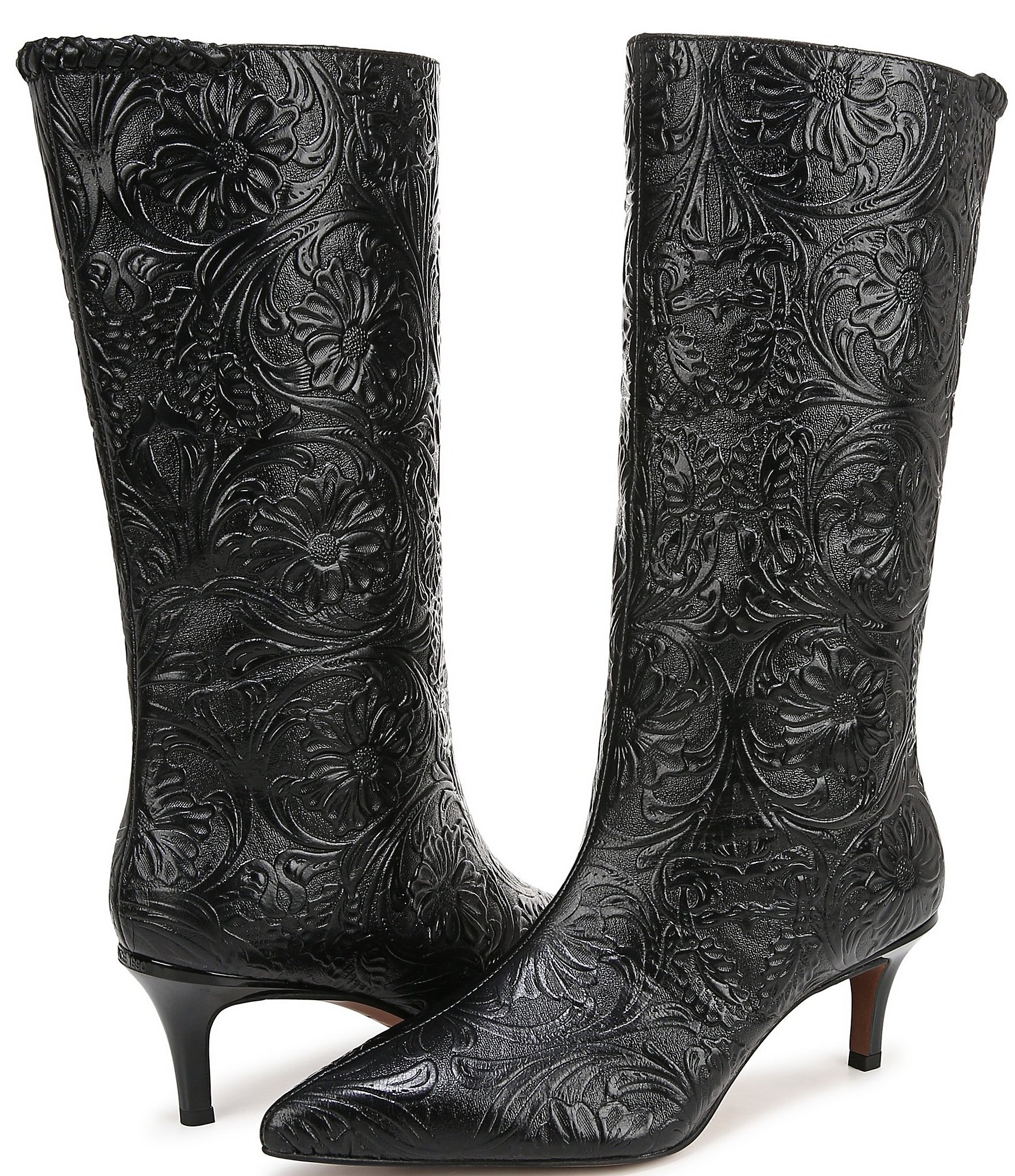 Sarto by Franco Sarto Amari Floral Tool Embossed Leather Mid Dress Boots