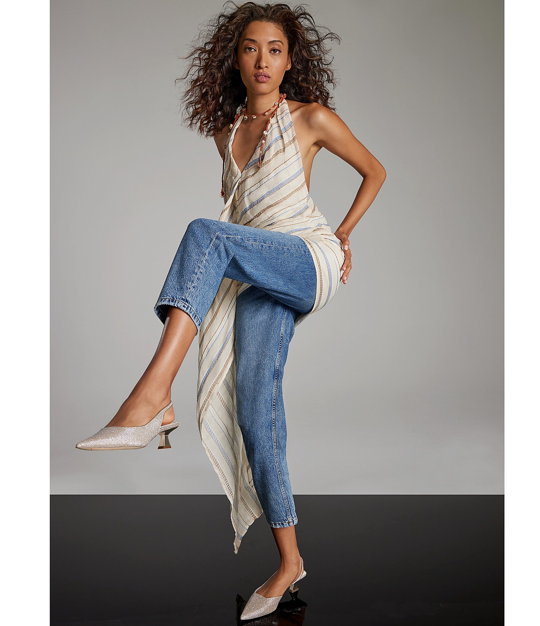 Sarto by Franco Sarto Devin 2 Metallic Fabric Kitten Heel Slingback Pumps