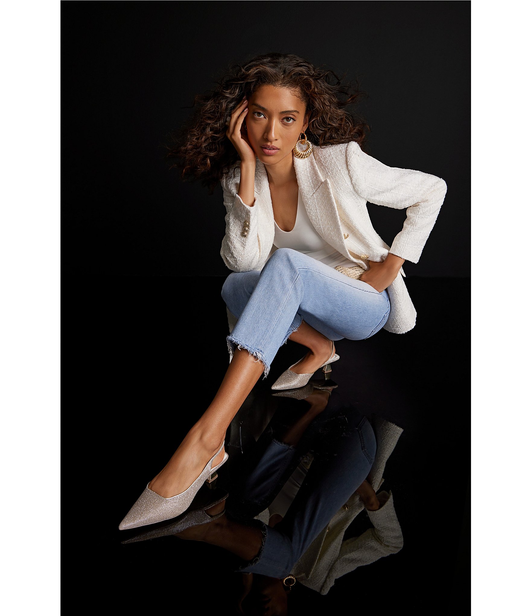 Sarto by Franco Sarto Devin 2 Metallic Fabric Kitten Heel Slingback Pumps