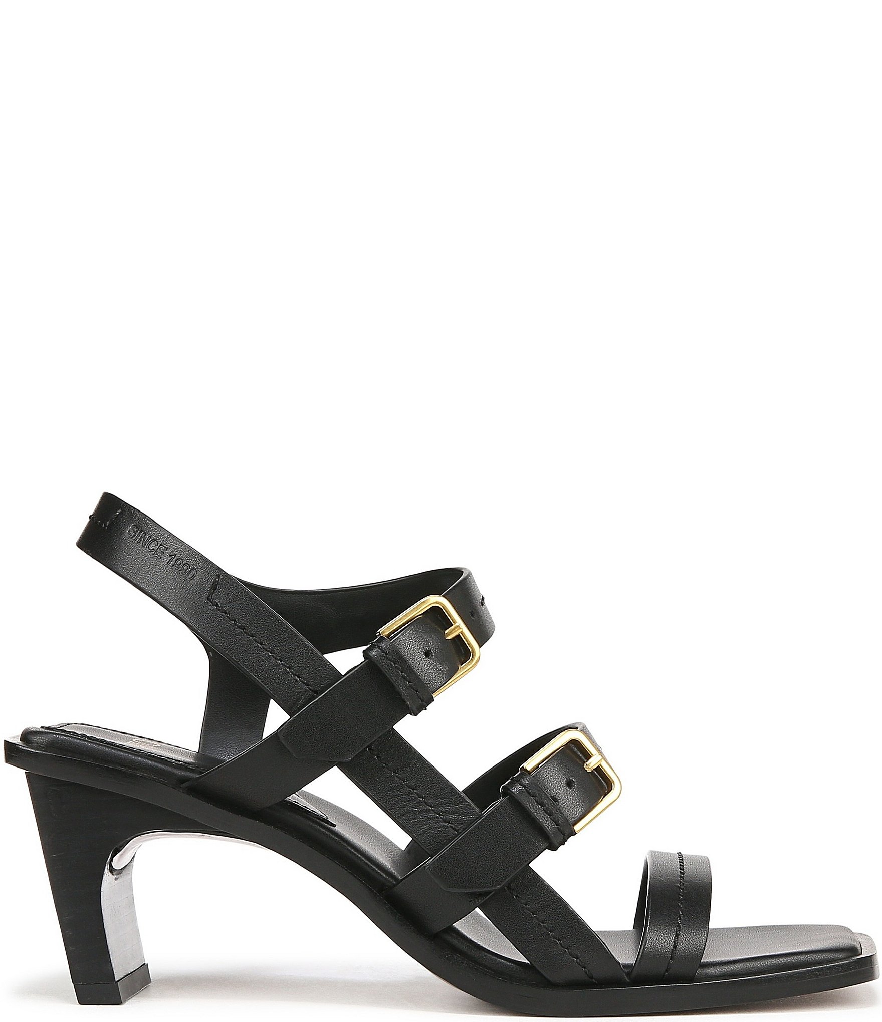Sarto by Franco Sarto Frances Leather Triple Buckle Block Heel Sandals