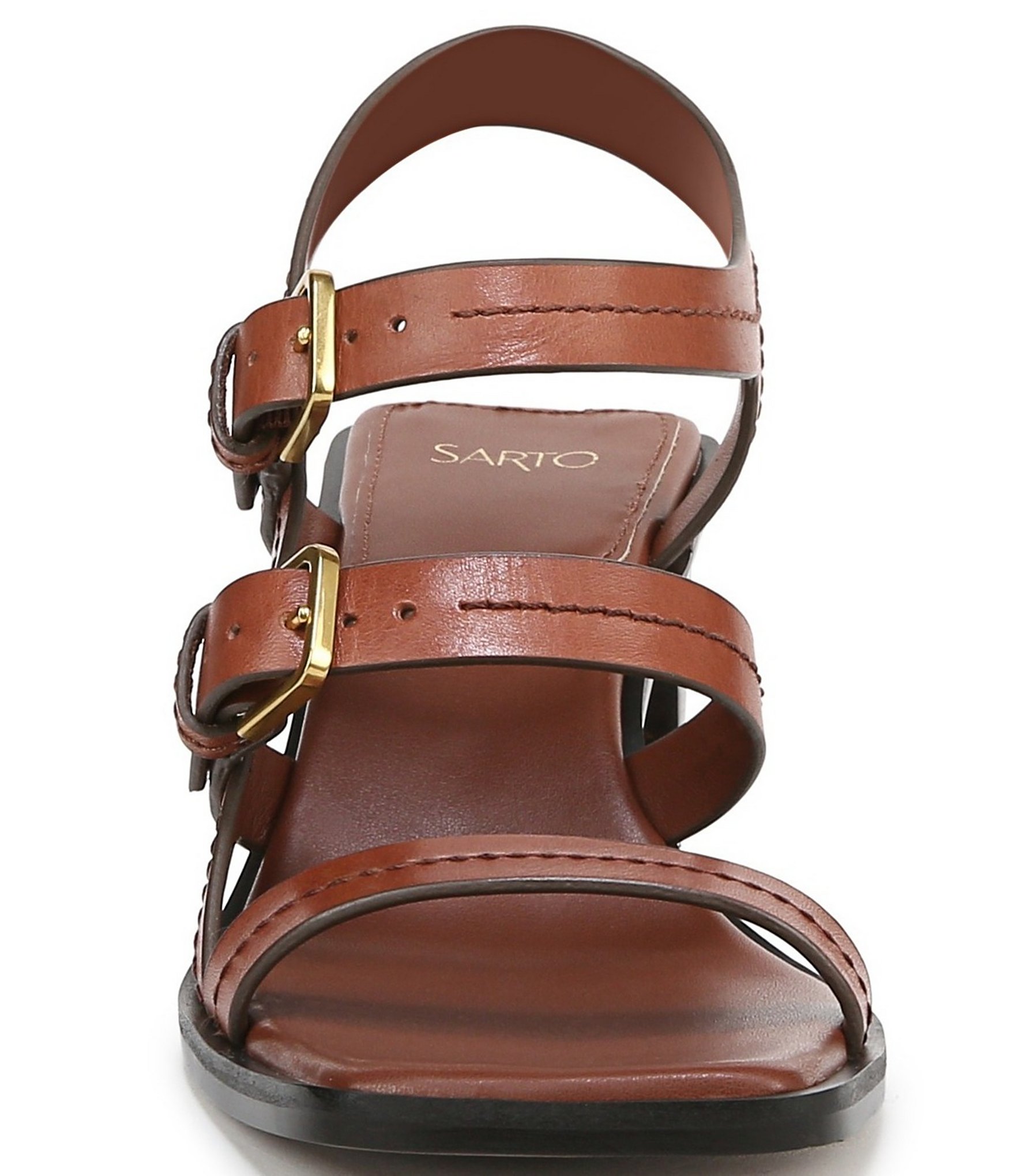 Sarto by Franco Sarto Frances Leather Triple Buckle Block Heel Sandals