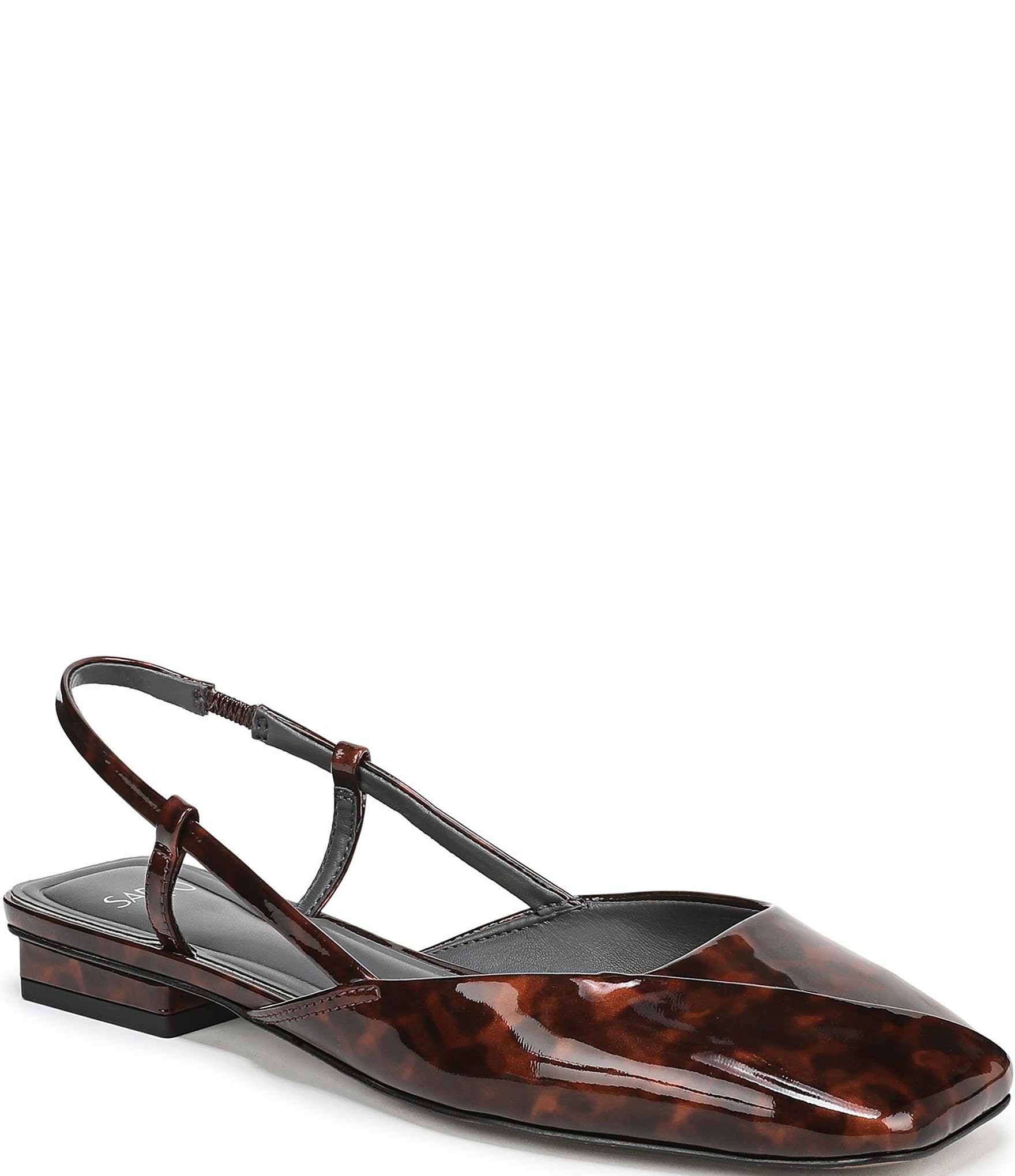 Sarto by Franco Sarto Telica Tortoise Print Patent Leather Square Toe Slingback Flats