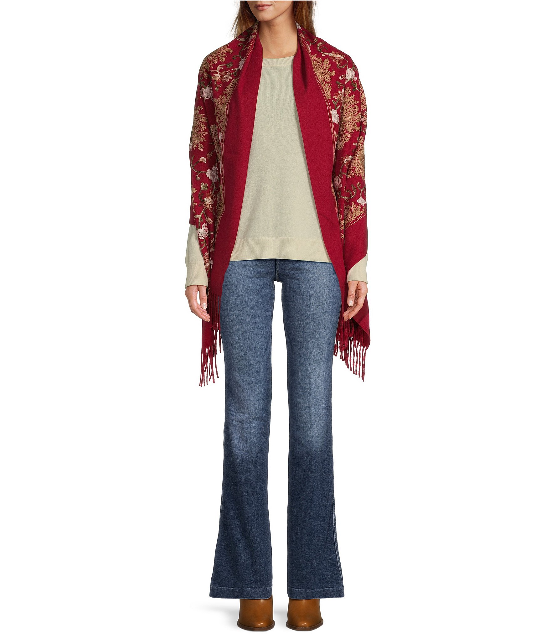 SASSO + SMYTH Floral Embroidered Chinoiserie Scarf Wrap