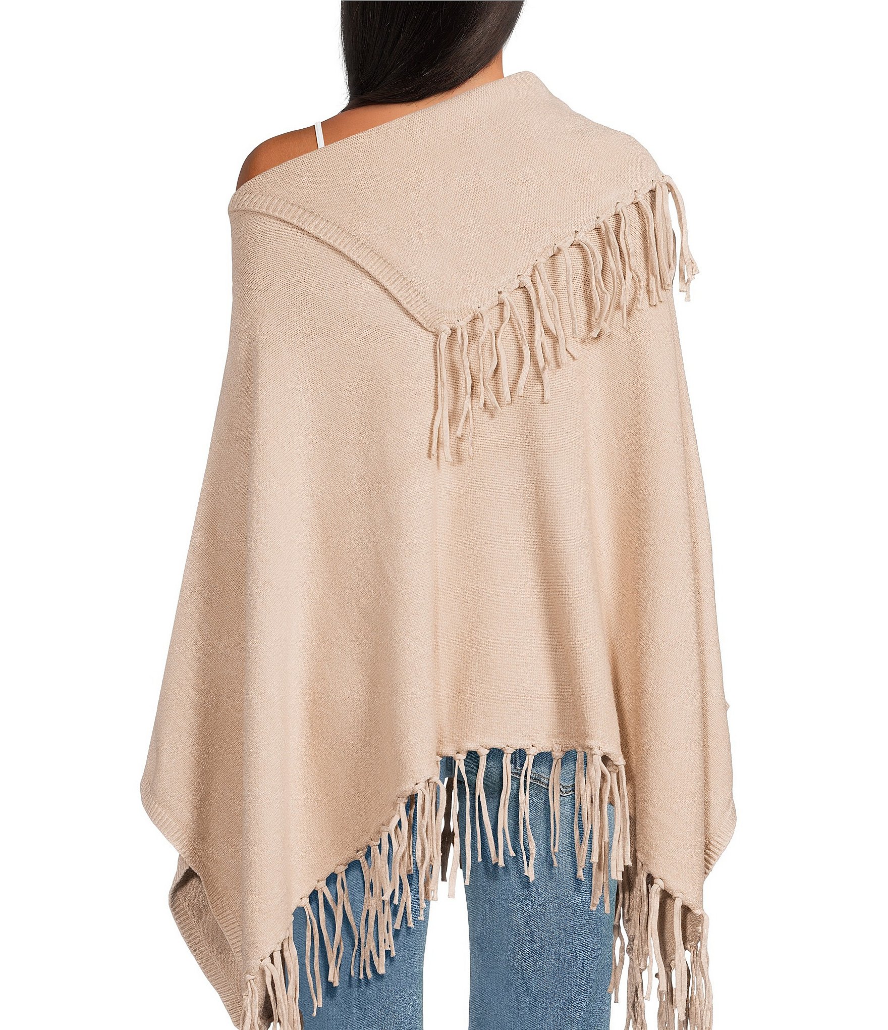 SASSO + SMYTH Fringe Oversized Tassel Collar Knit Poncho