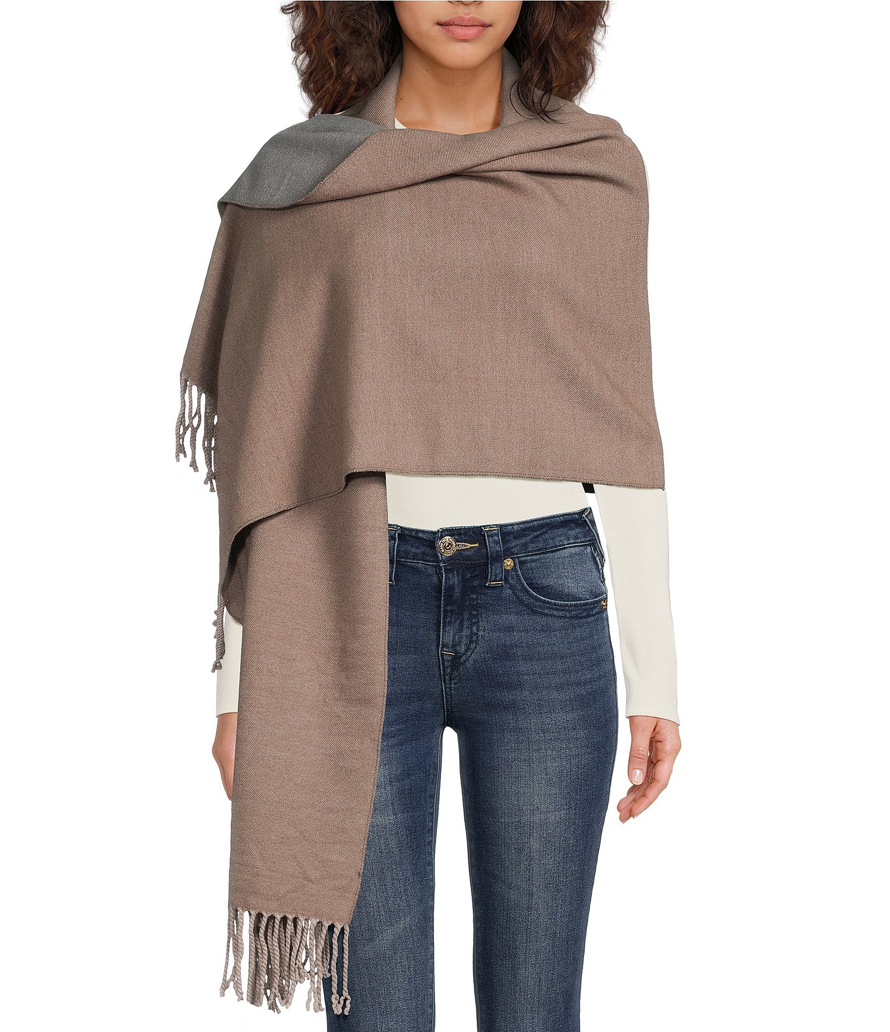 SASSO + SMYTH Two Tone Fringe Scarf Wrap