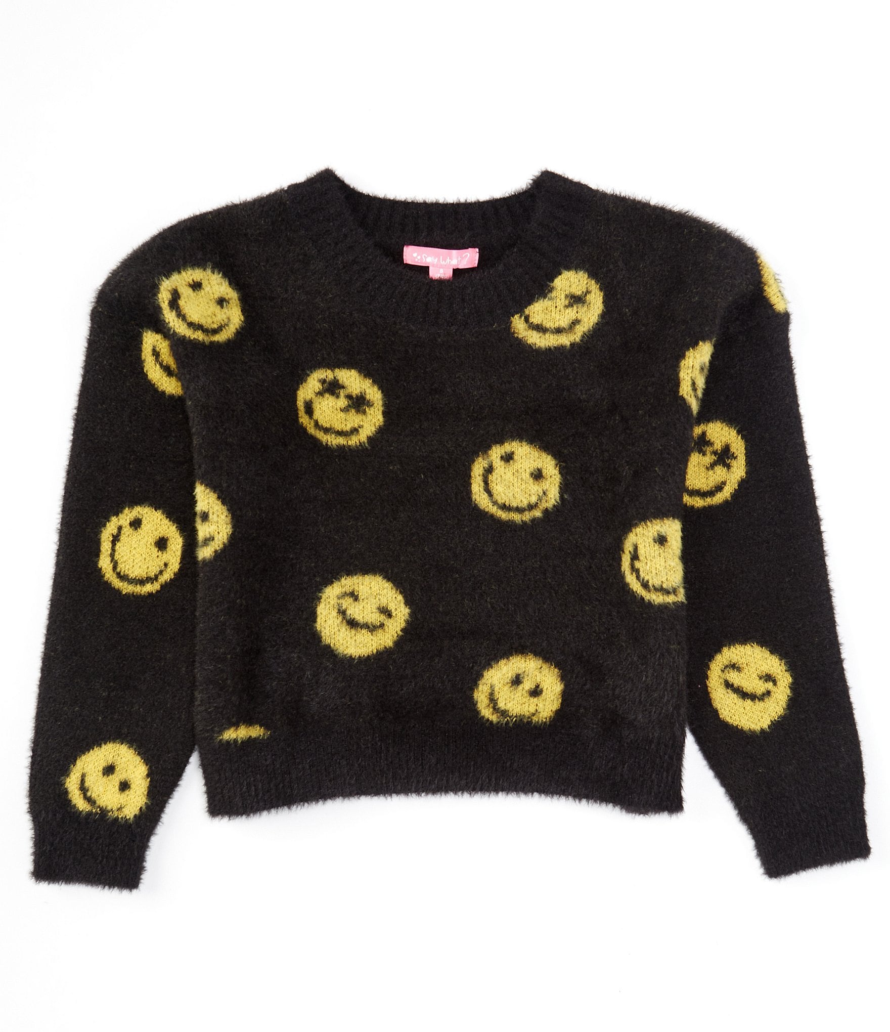 Say What Big Girls 7-16 Long Sleeve Fuzzy Crew Neck Fun Smiley Faces ...