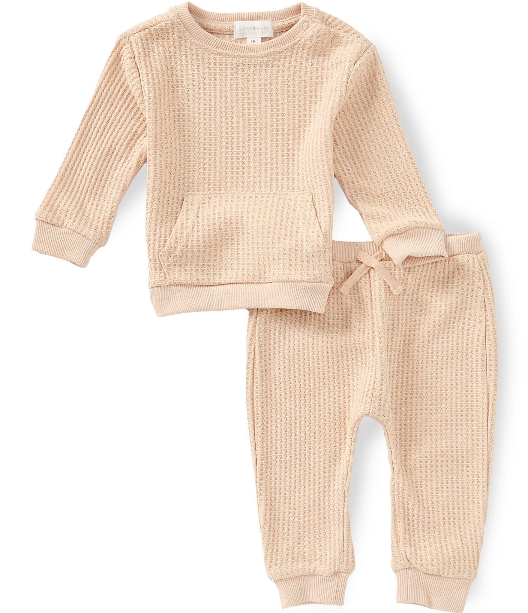 Scene&Heard Baby Boys Long Sleeve Heathered Waffle Top & Matching Joggers Set
