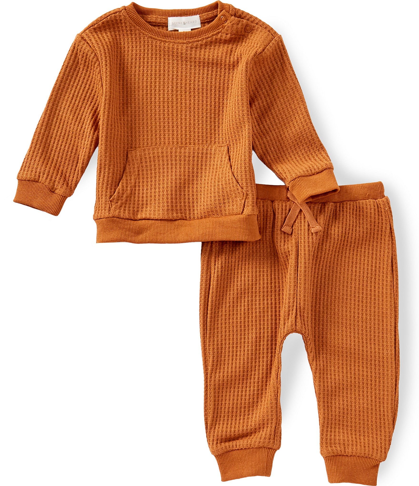 Scene&Heard Baby Boys Long Sleeve Heathered Waffle Top & Matching Joggers Set