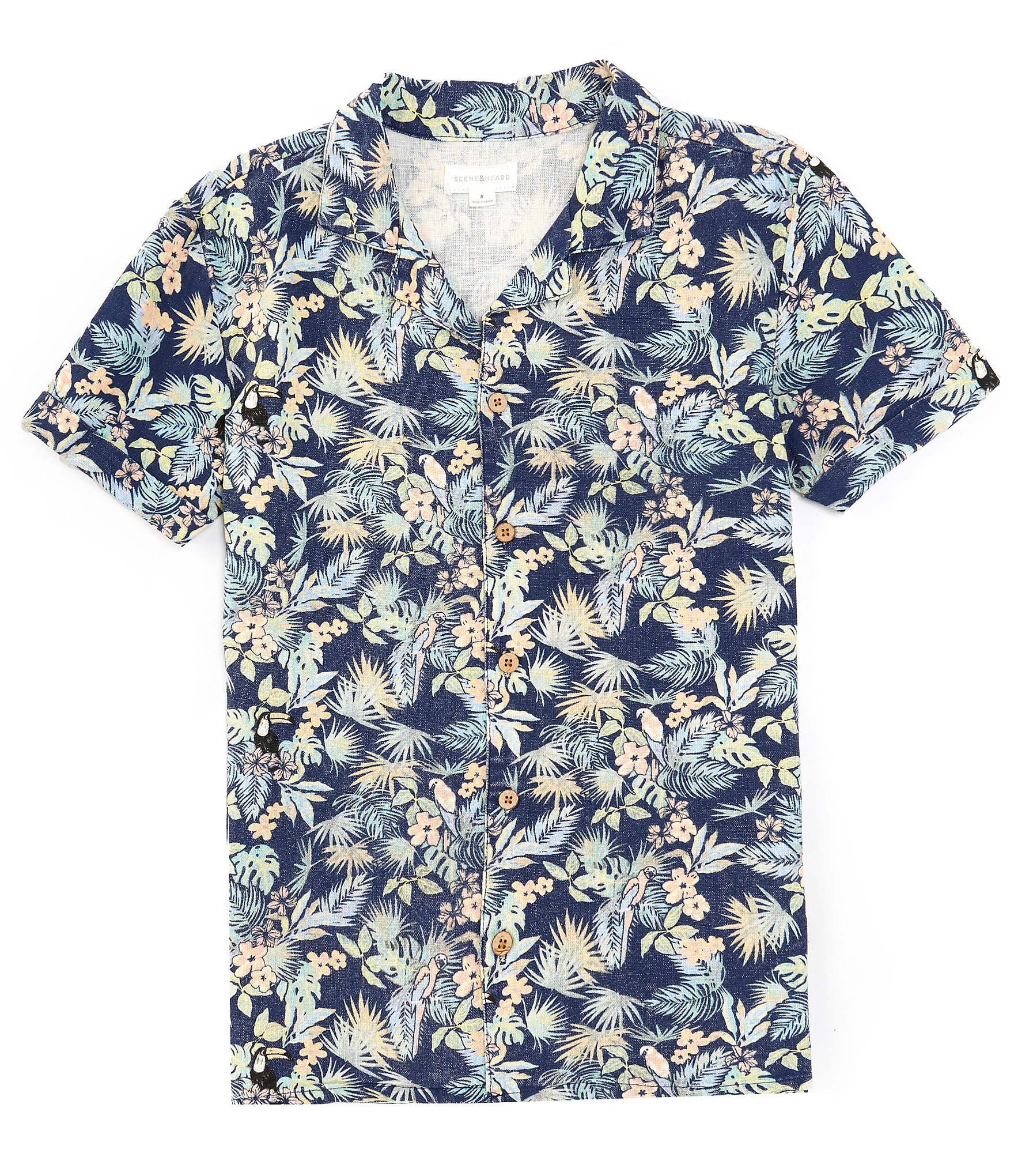 Scene&Heard Big Boys 8-20 Short Sleeve Botanical Print Woven Shirt