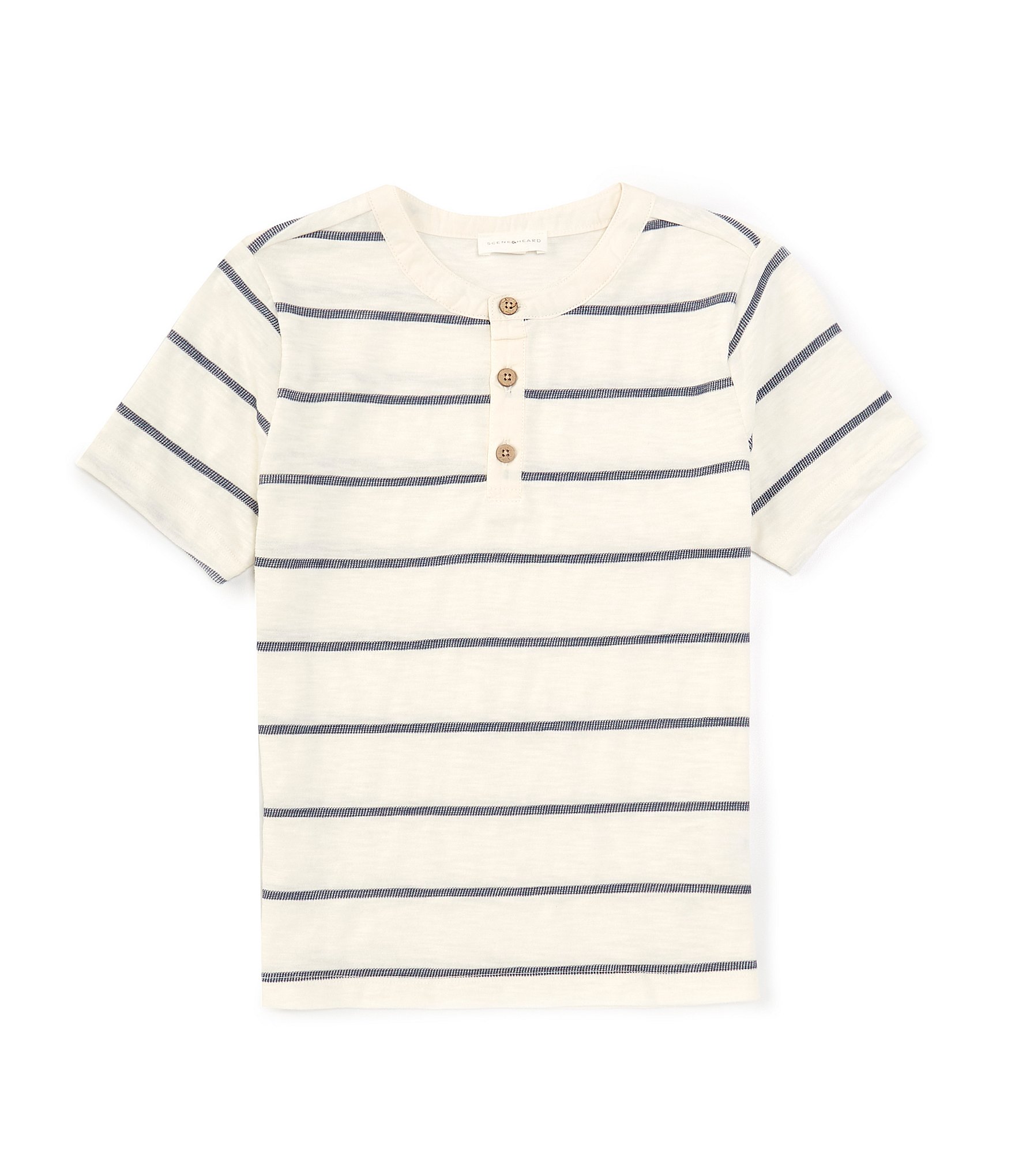 Scene&Heard Little Boys 2T-7 Short Sleeve Striped Henley Shirt