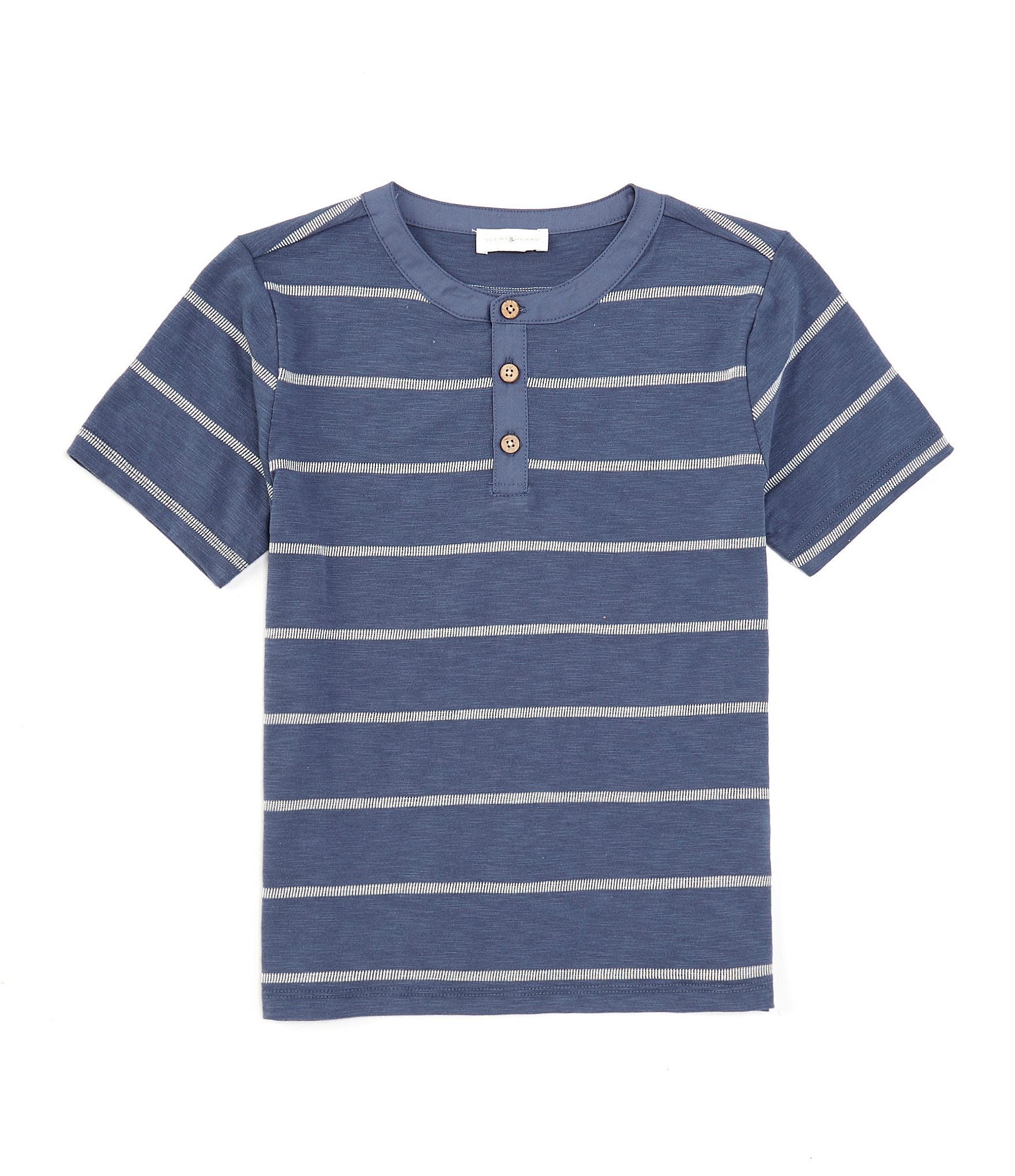 Scene&Heard Little Boys 2T-7 Short Sleeve Striped Henley Shirt