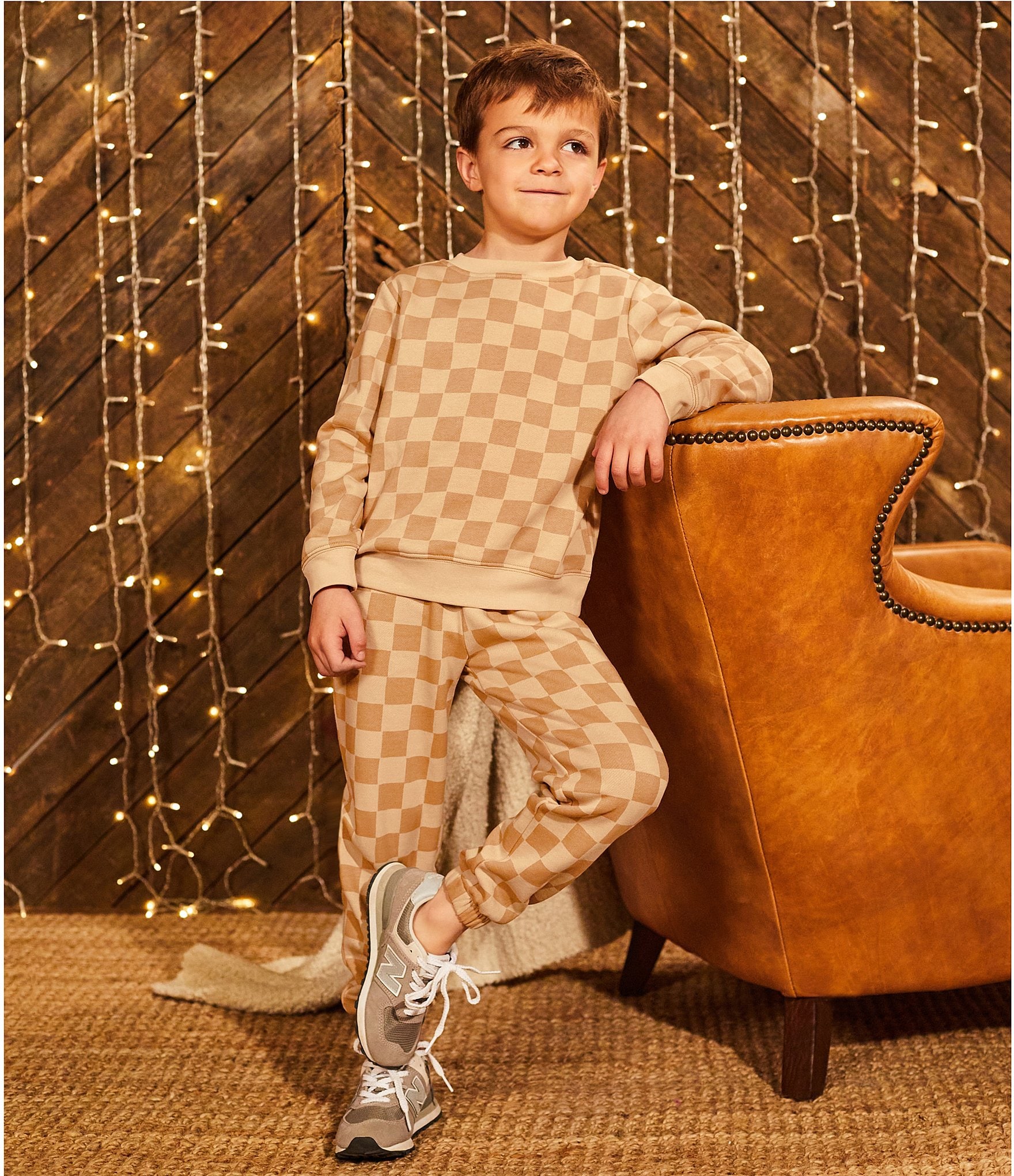 Scene&Heard Little Boys Checkerboard Crewneck and Jogger Lounge Set