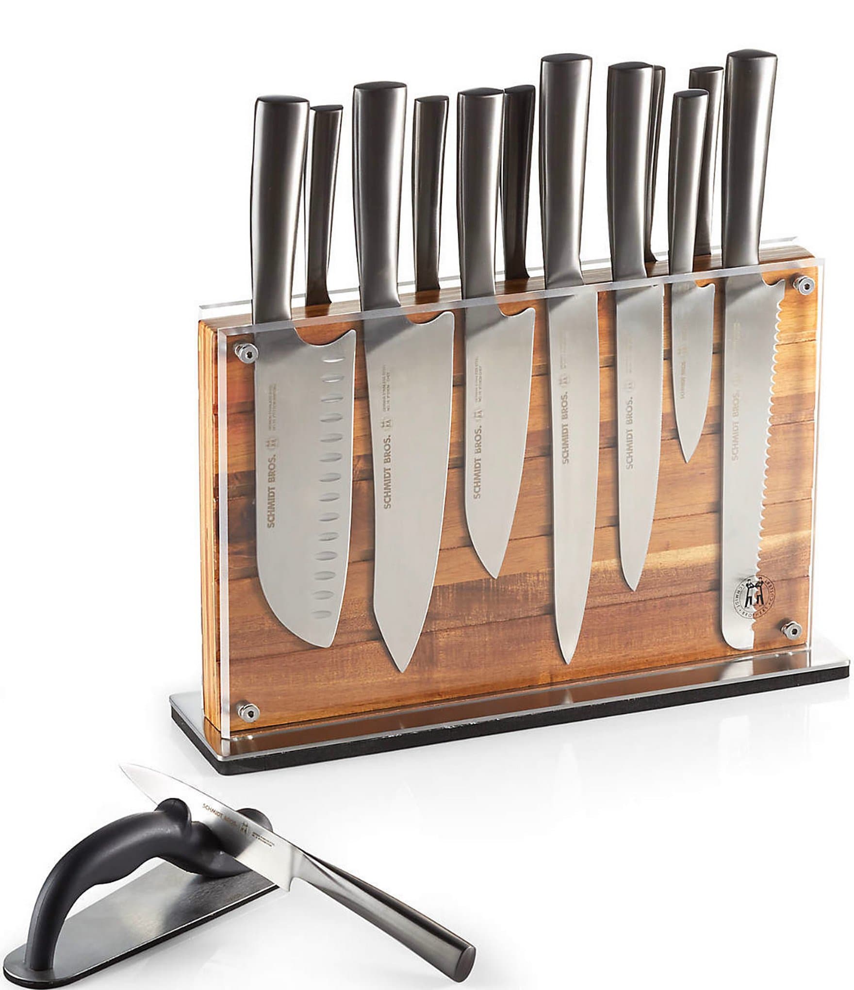 Schmidt Brothers Cutlery Shiplap 15-Piece Knife Block Set with Acacia Block