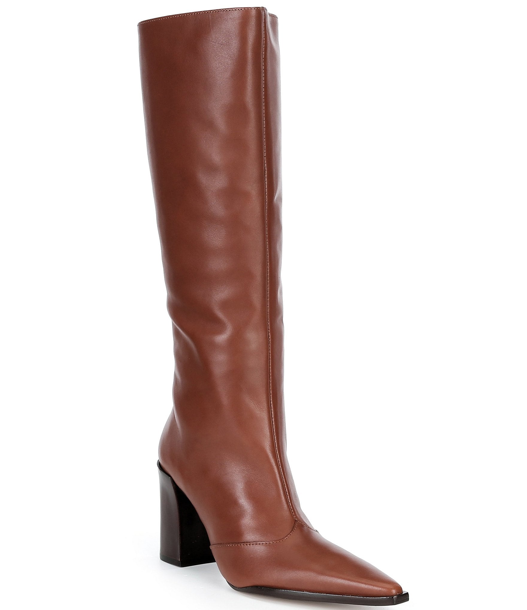 Schutz Raffaela Up Leather Pointed Toe Block Heel Tall Boots