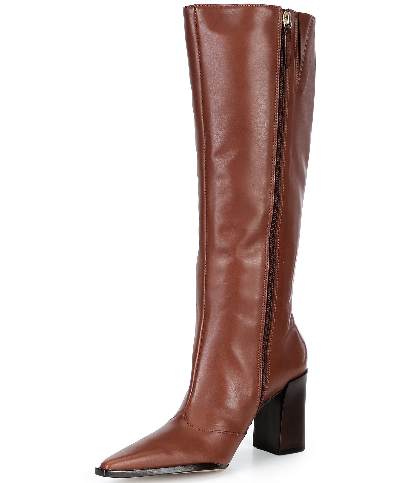 Schutz Raffaela Up Leather Pointed Toe Block Heel Tall Boots
