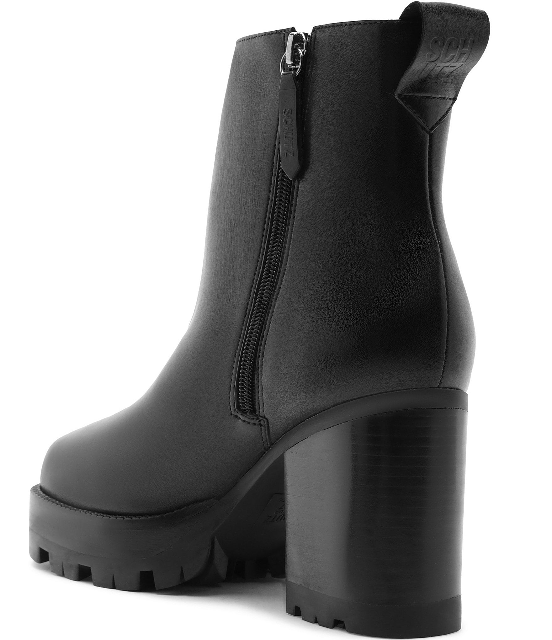 Schutz 240 Leather Platform Block Heel Lug Sole Booties