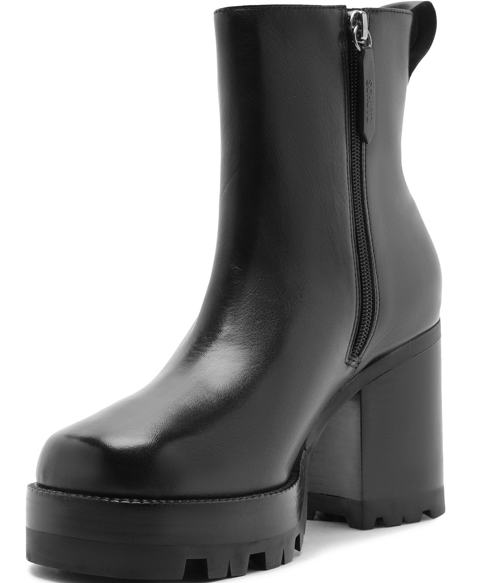 Schutz 240 Leather Platform Block Heel Lug Sole Booties