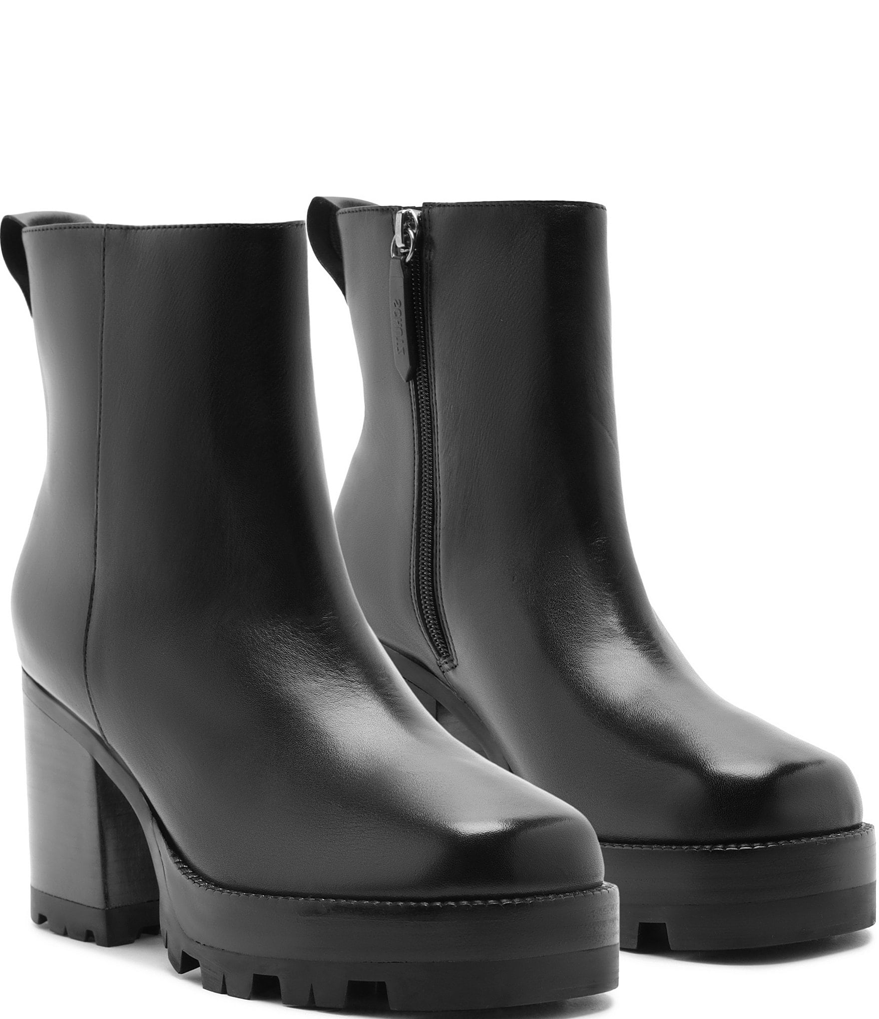 Schutz 240 Leather Platform Block Heel Lug Sole Booties