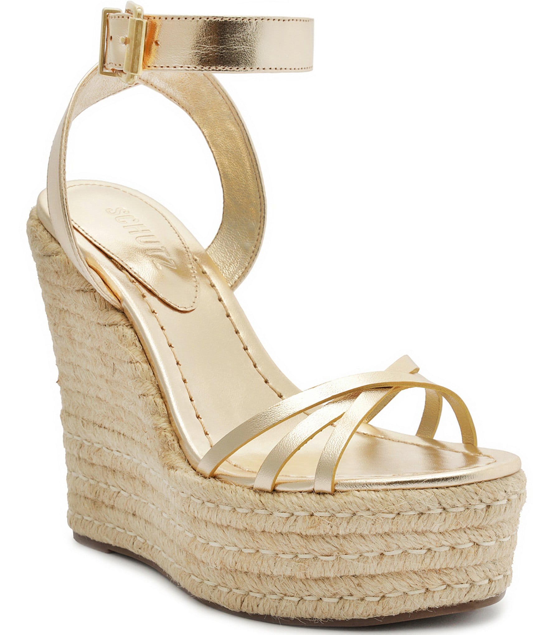 Schutz Alexandra Metallic Leather Espadrille Wedge Sandals | Dillard's