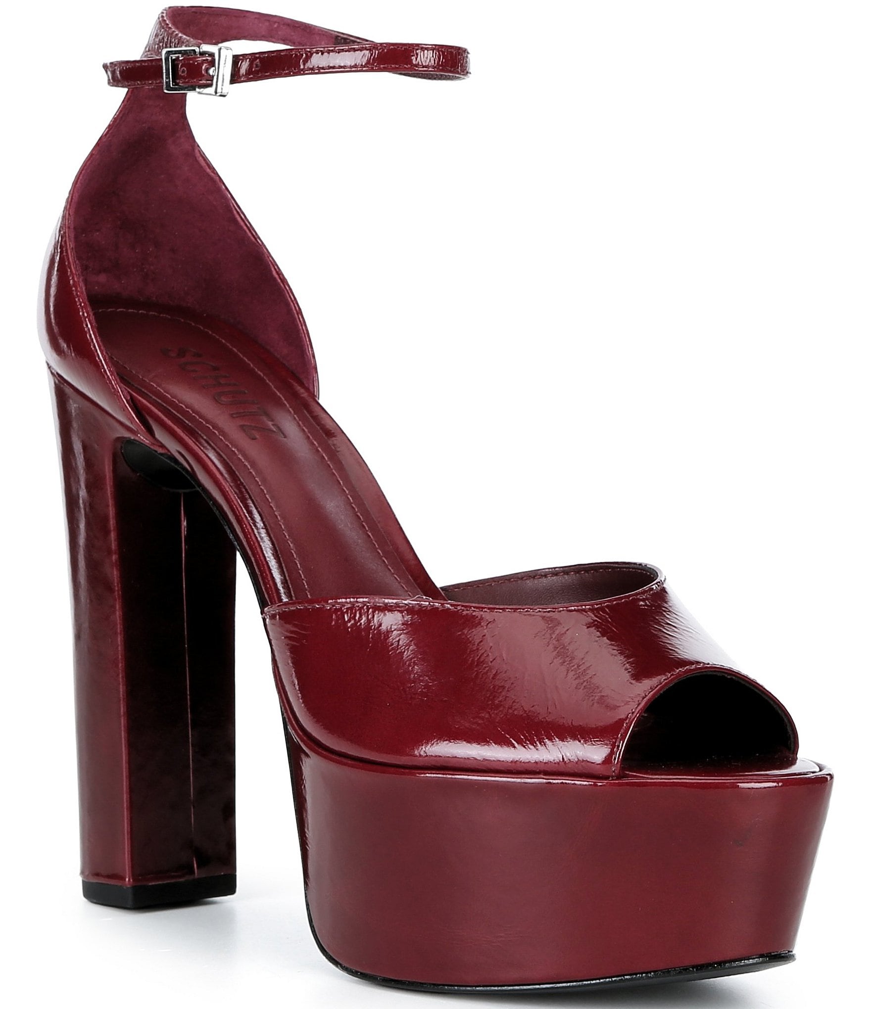Schutz Brenda Leather Platform Block Heel Ankle Strap Sandals