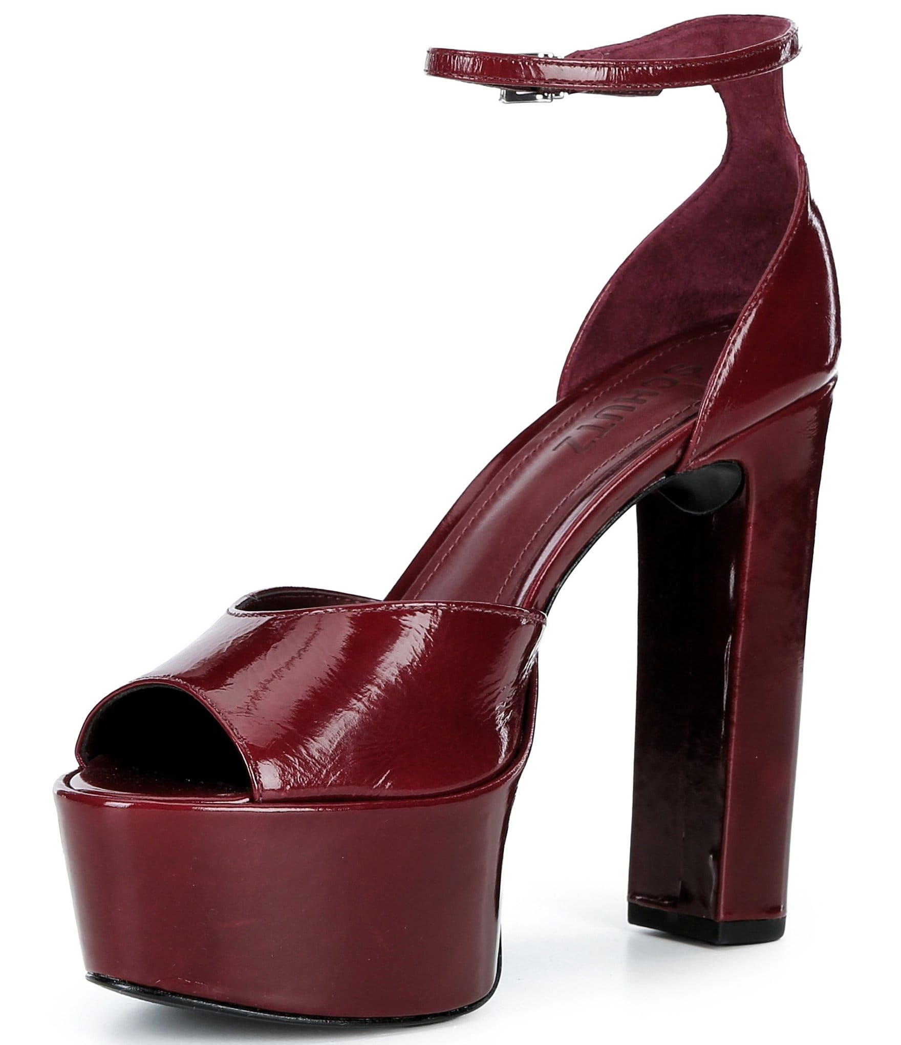 Schutz Brenda Leather Platform Block Heel Ankle Strap Sandals