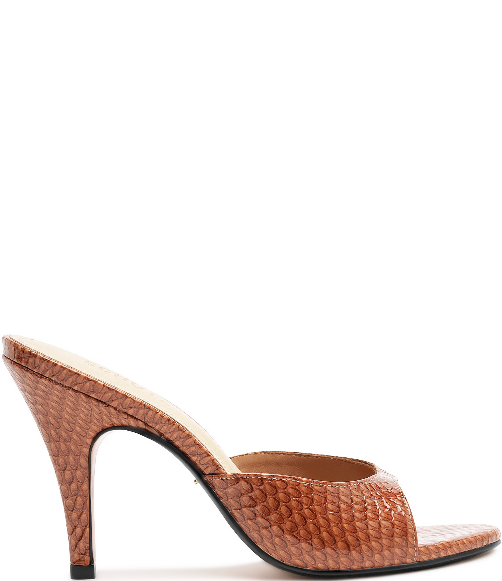 Schutz Clea Snake Printed Leather Dress Slide Sandals