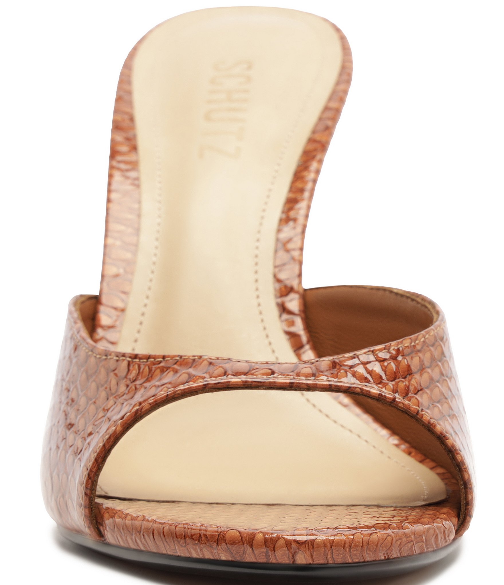 Schutz Clea Snake Printed Leather Dress Slide Sandals