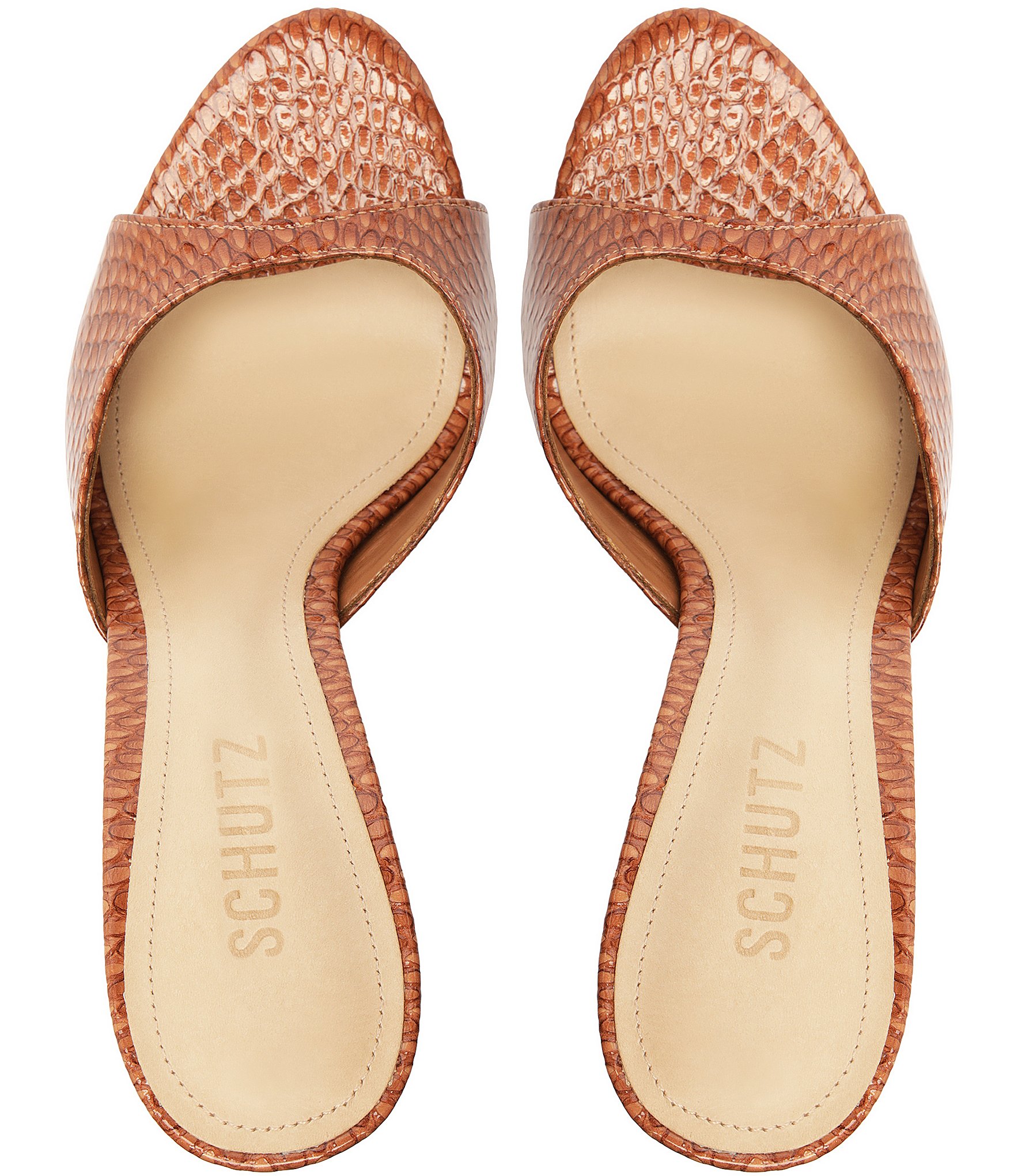 Schutz Clea Snake Printed Leather Dress Slide Sandals