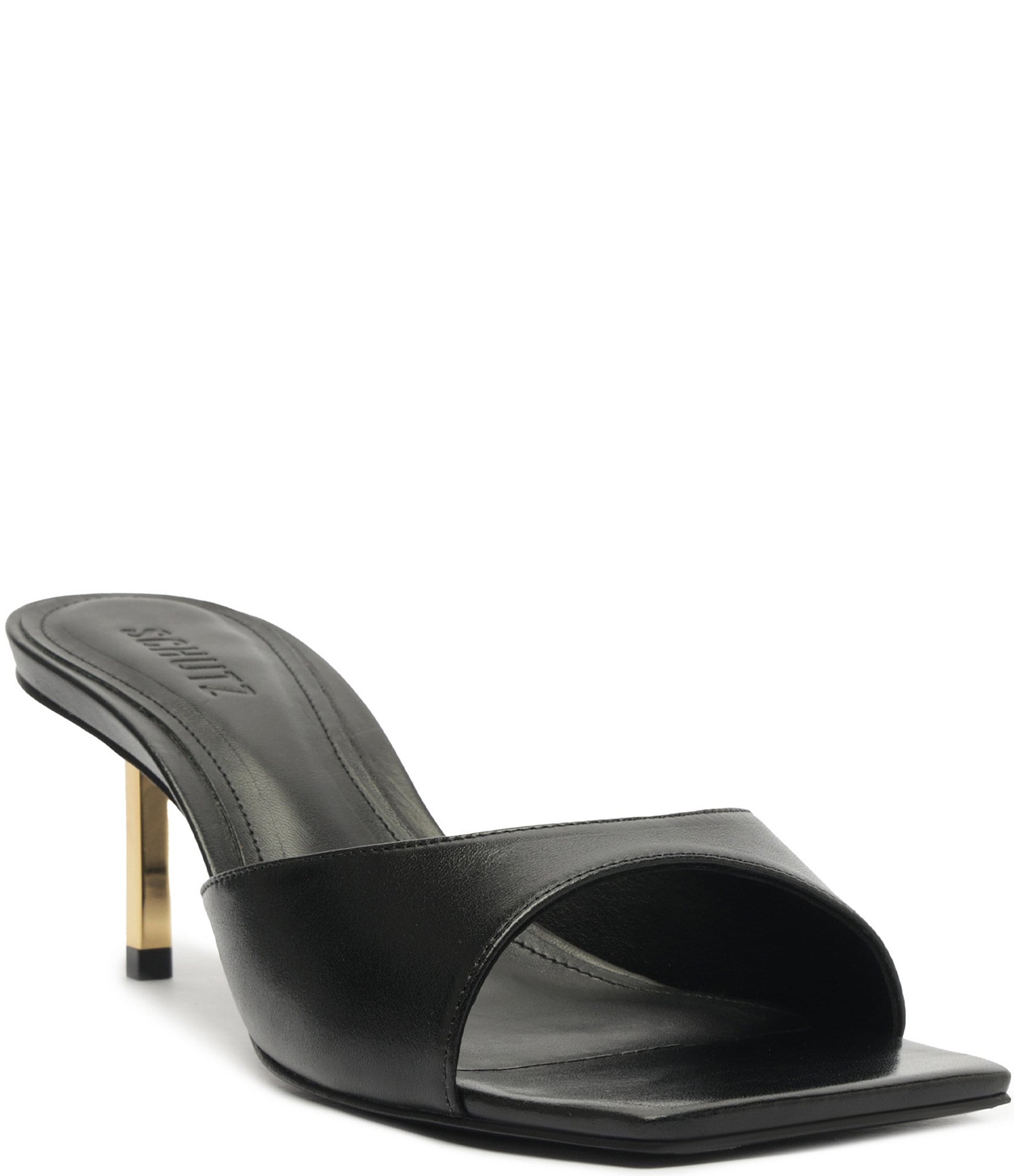 Schutz Dethalia Leather Square Toe Slide Sandals