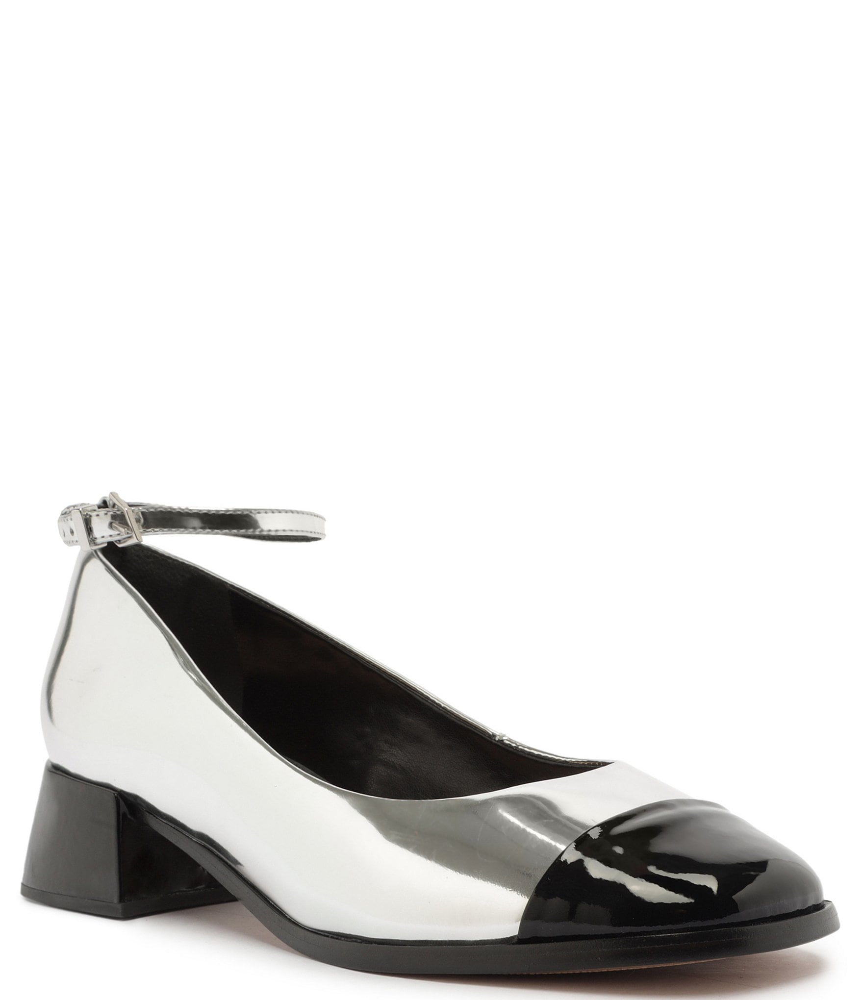 Schutz Dorothy Casual Metallic Patent Cap Toe Ankle Strap Pumps