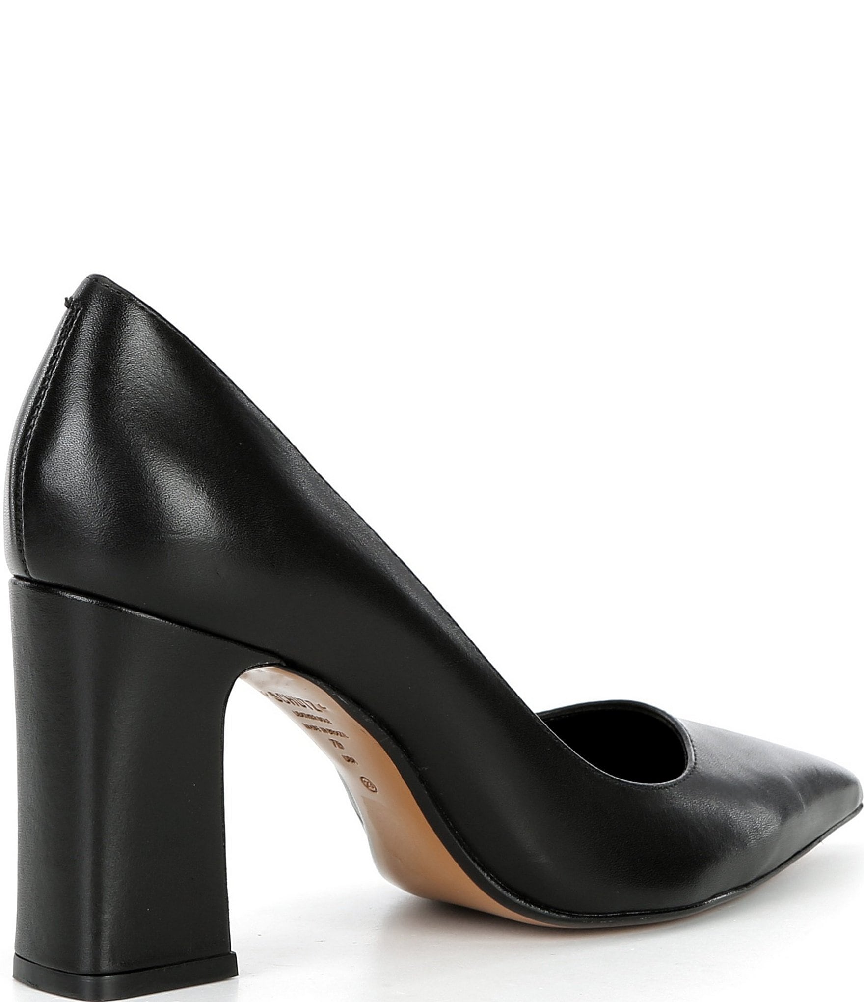 Schutz Eleanor Leather Block Heel Pointed Toe Dress Pumps