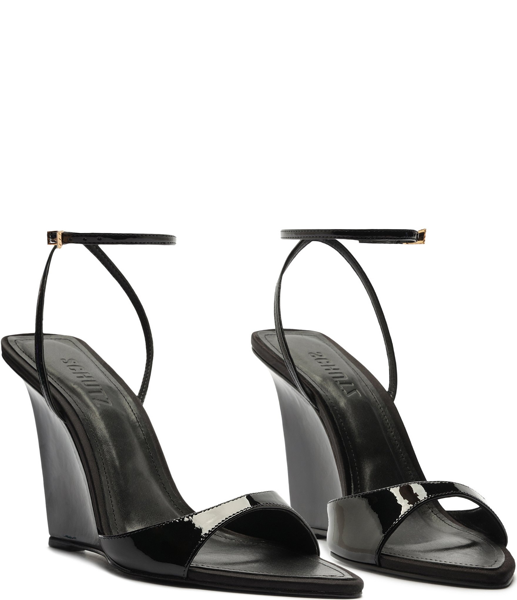 Schutz Elodie Patent Leather Ankle Strap Wedge Sandals