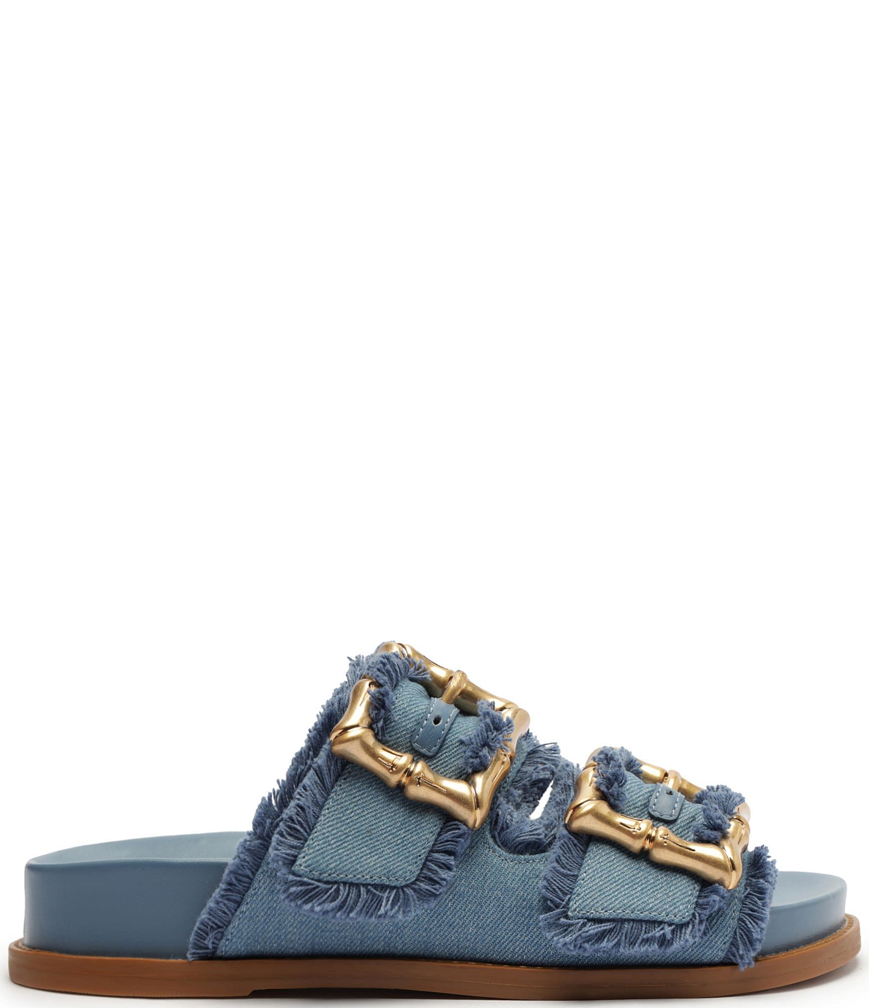 Schutz Enola Sporty Casual Bamboo Buckle Denim Slides