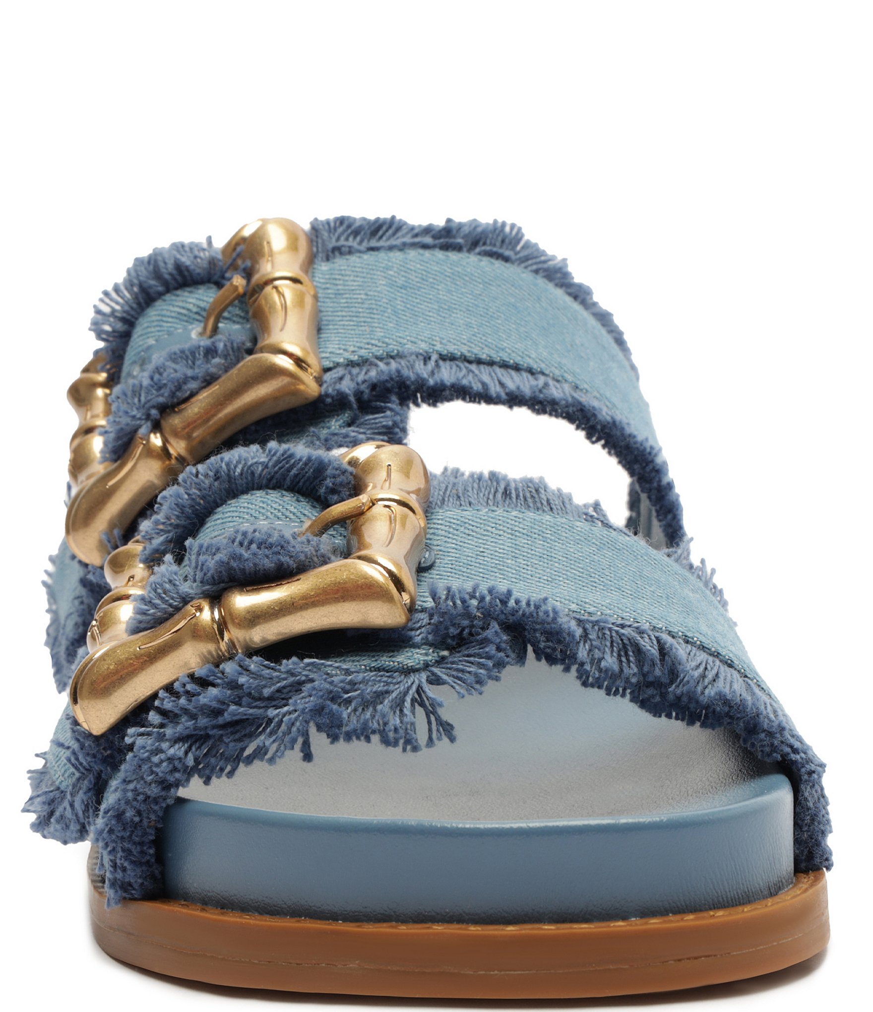 Schutz Enola Sporty Casual Bamboo Buckle Denim Slides