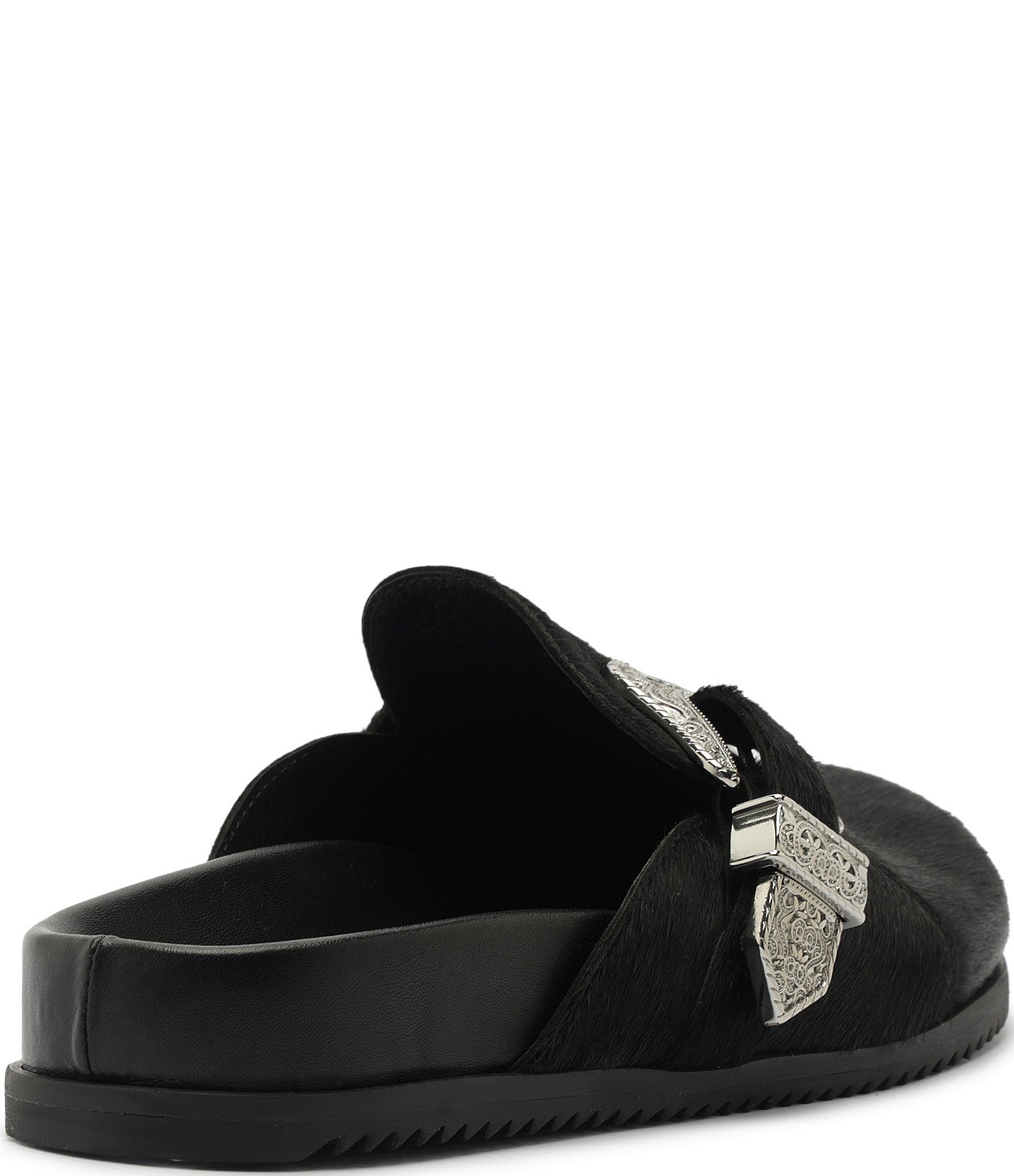 Schutz Grace Hair Calf Western Buckle Hardware Strap Clogs