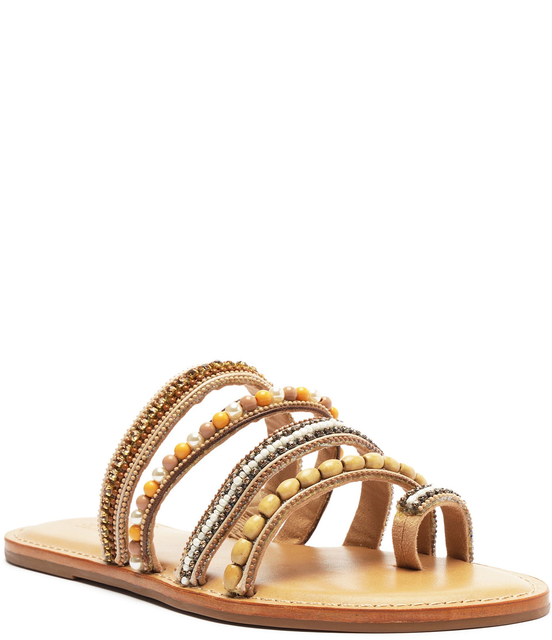 Schutz Jade Bead and Rhinestone Embellished Multi-Strap Toe Loop Flat  Sandals | Dillard's
