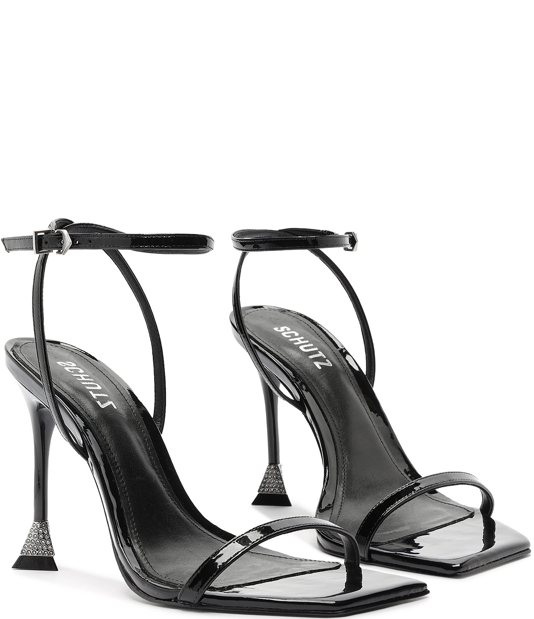 Schutz Joanna Patent Leather Embellished Heel Dress Sandals