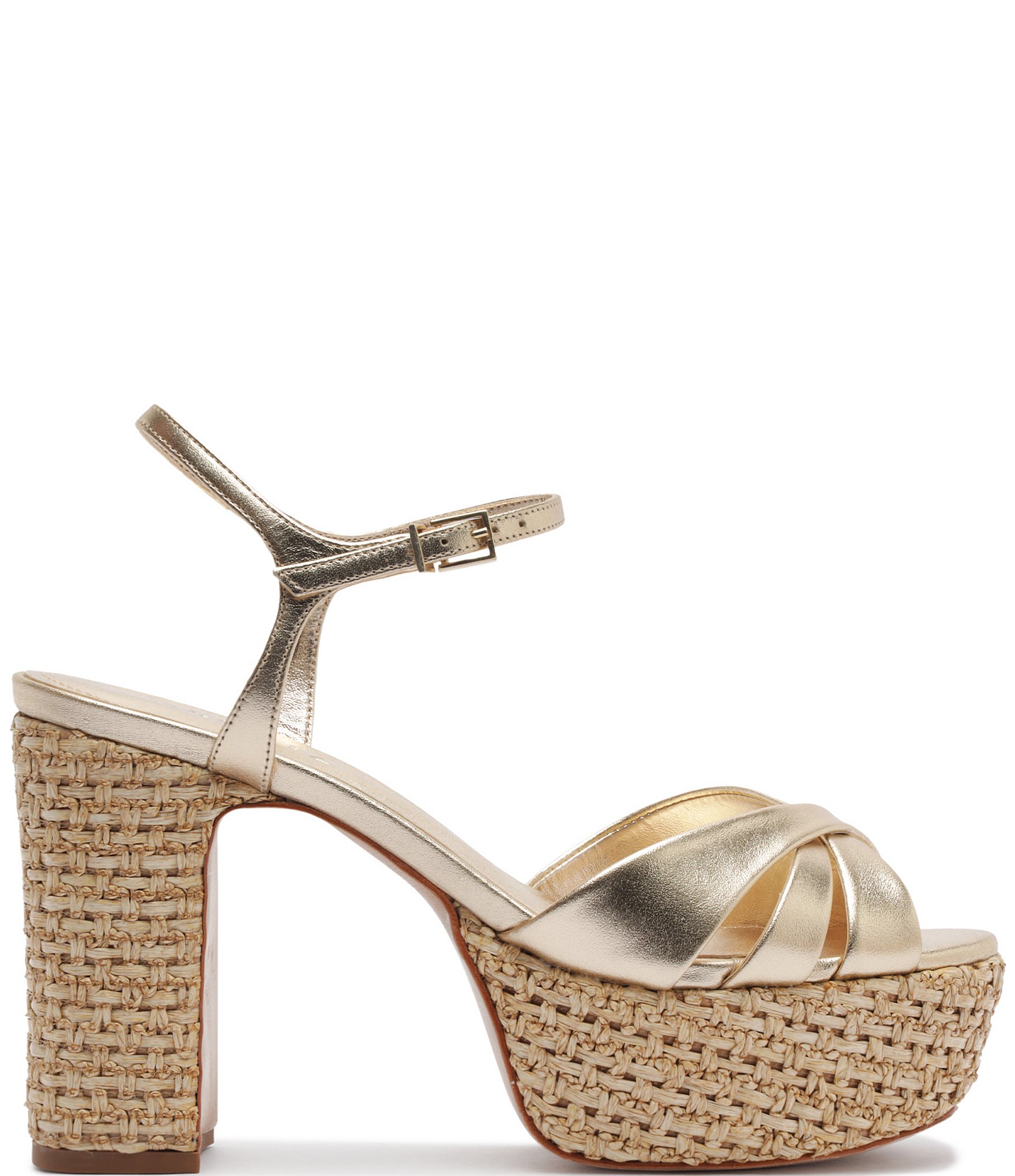 Schutz Keefa Raffia Leather Platform Block Heel Sandals